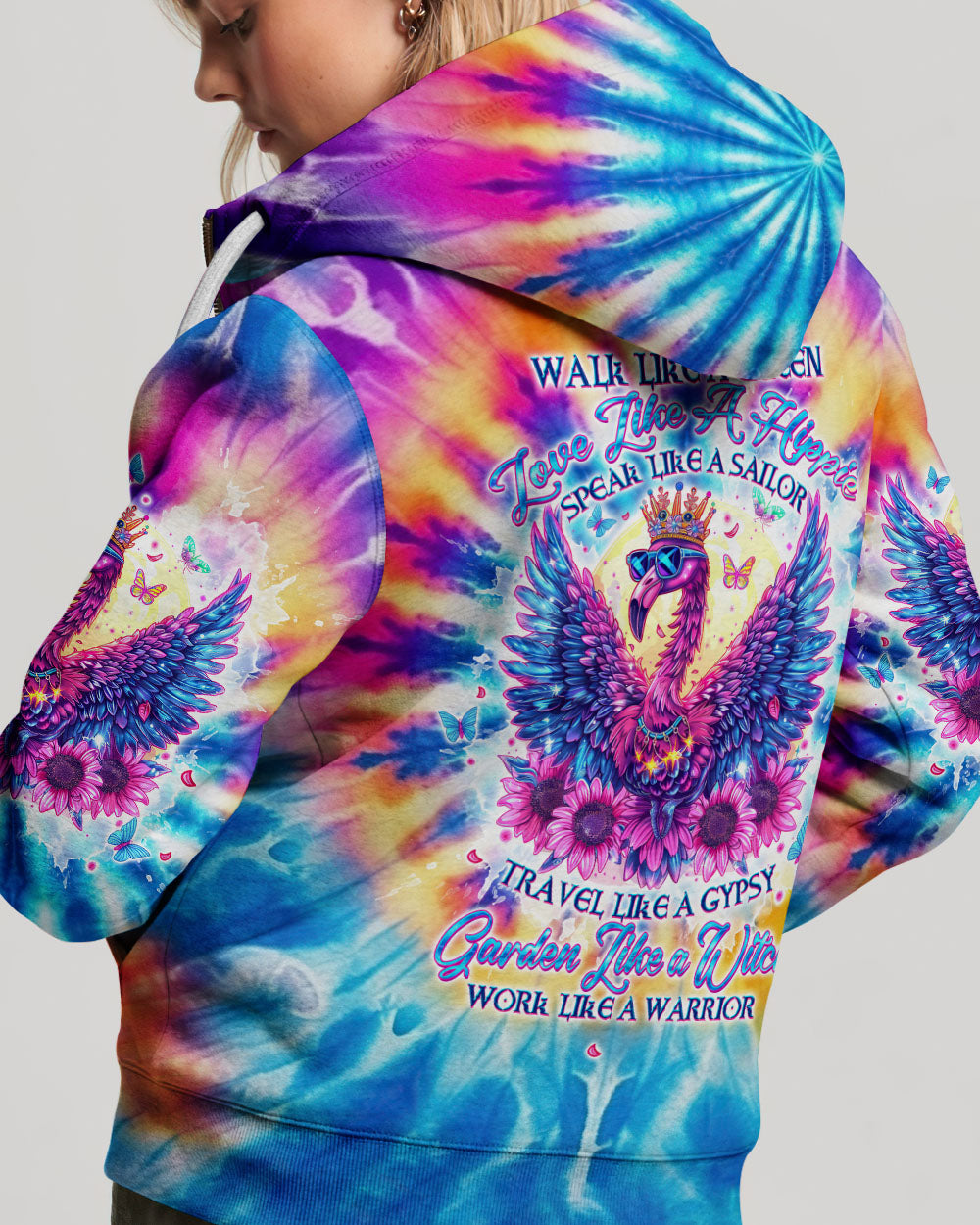 WALK LIKE A QUEEN FLAMINGO TIE DYE ALL OVER PRINT - TLTW1704245