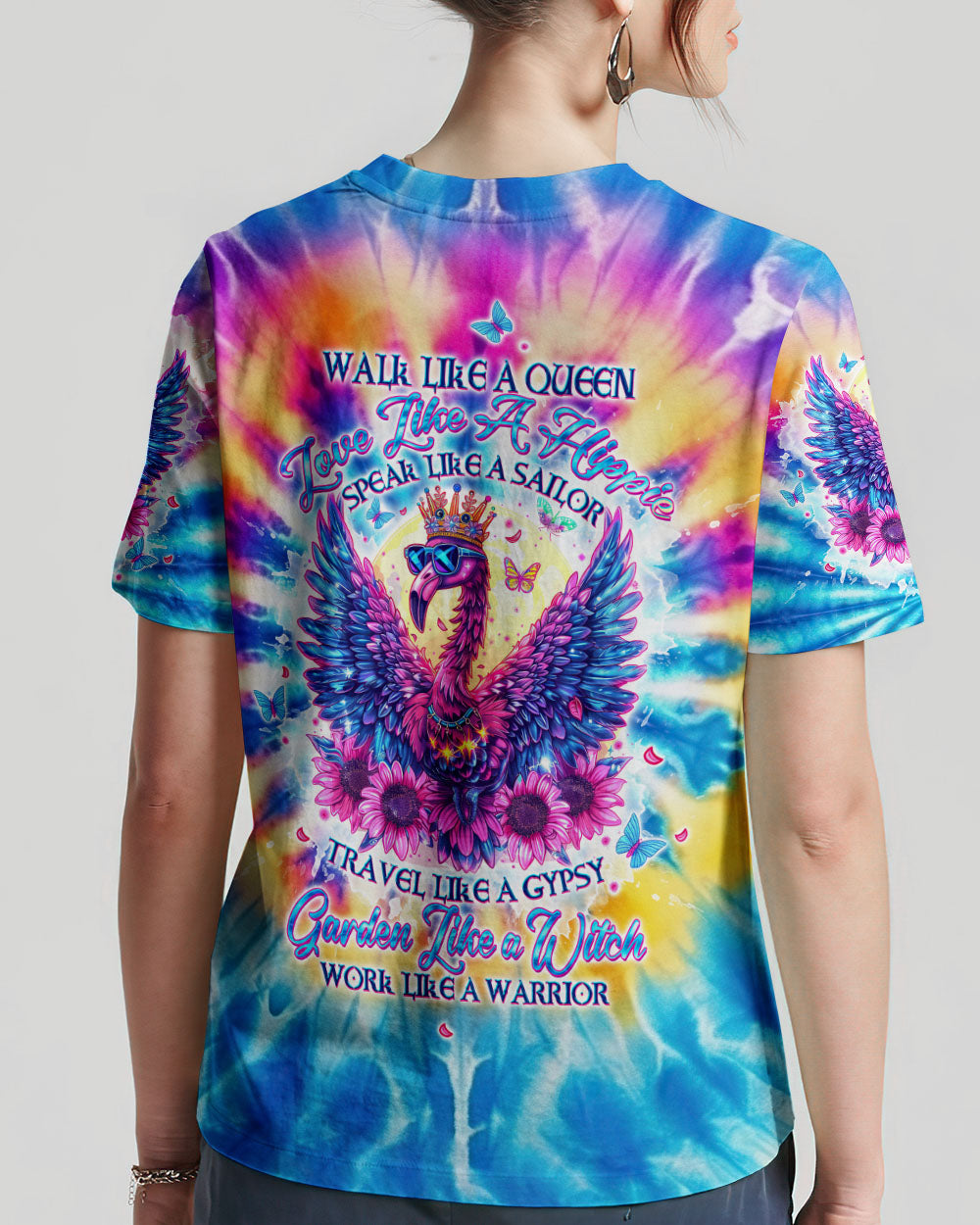 WALK LIKE A QUEEN FLAMINGO TIE DYE ALL OVER PRINT - TLTW1704245