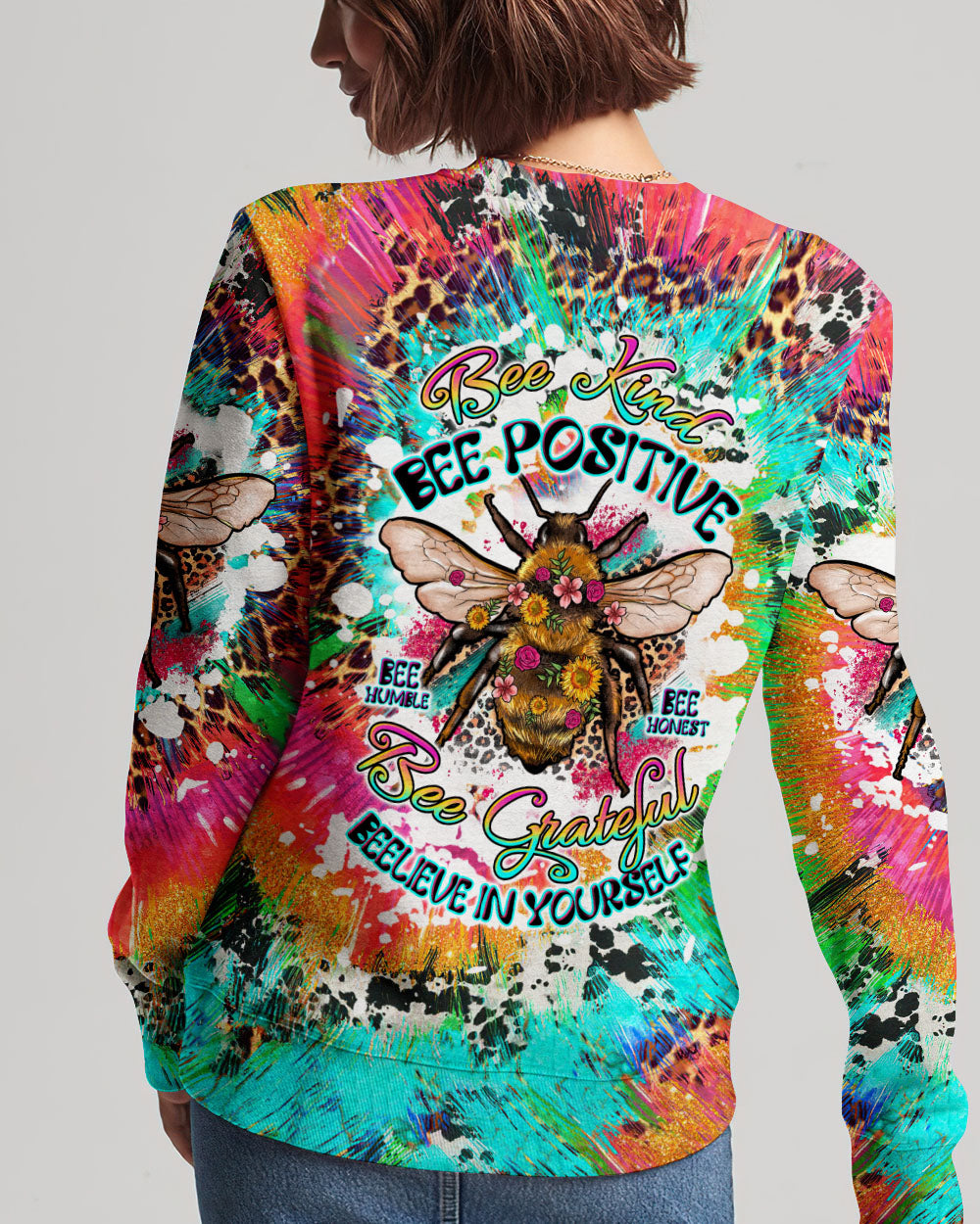 BEE KIND BEE POSITIVE TIE DYE ALL OVER PRINT - TLTW1907234