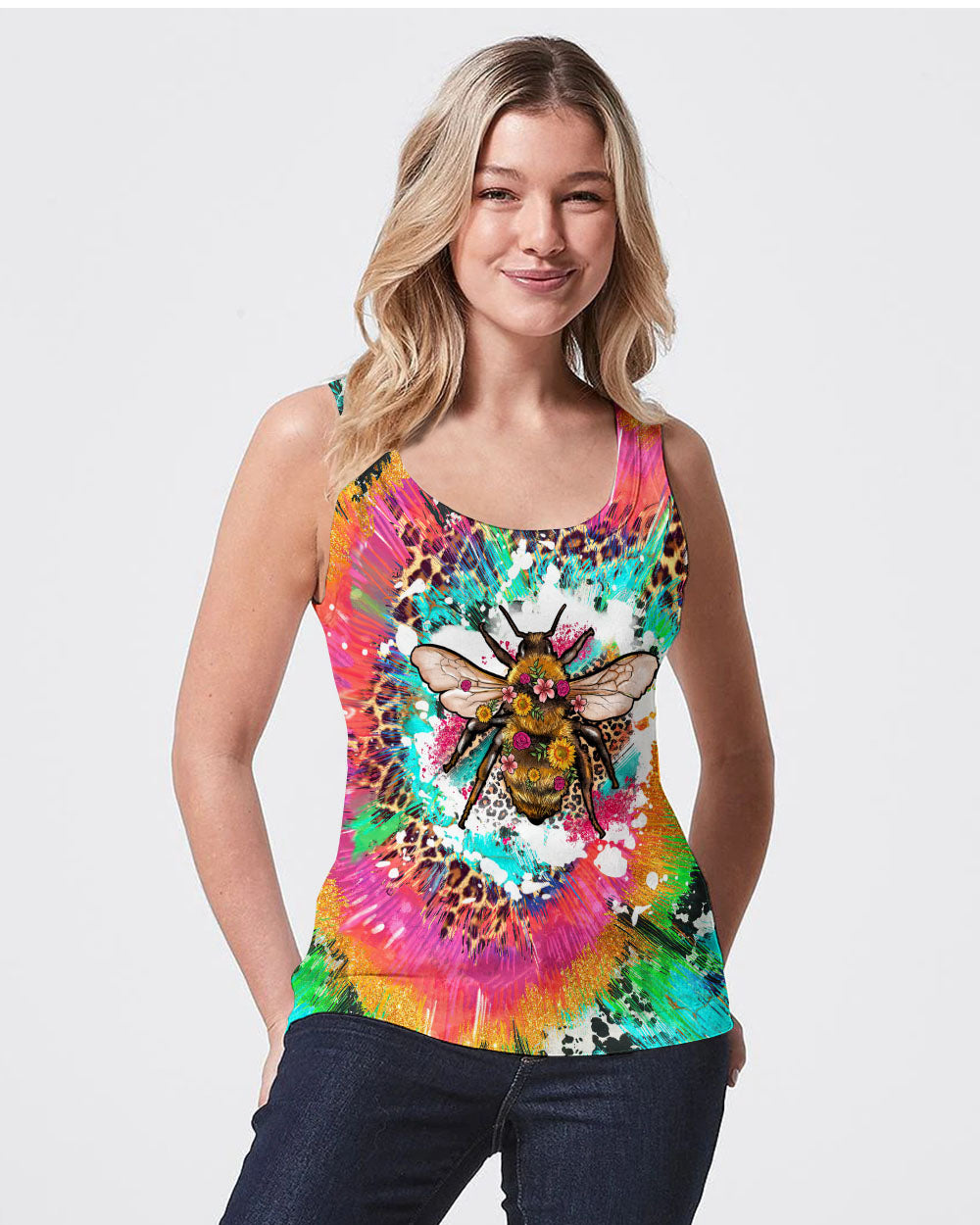 BEE KIND BEE POSITIVE TIE DYE ALL OVER PRINT - TLTW1907234