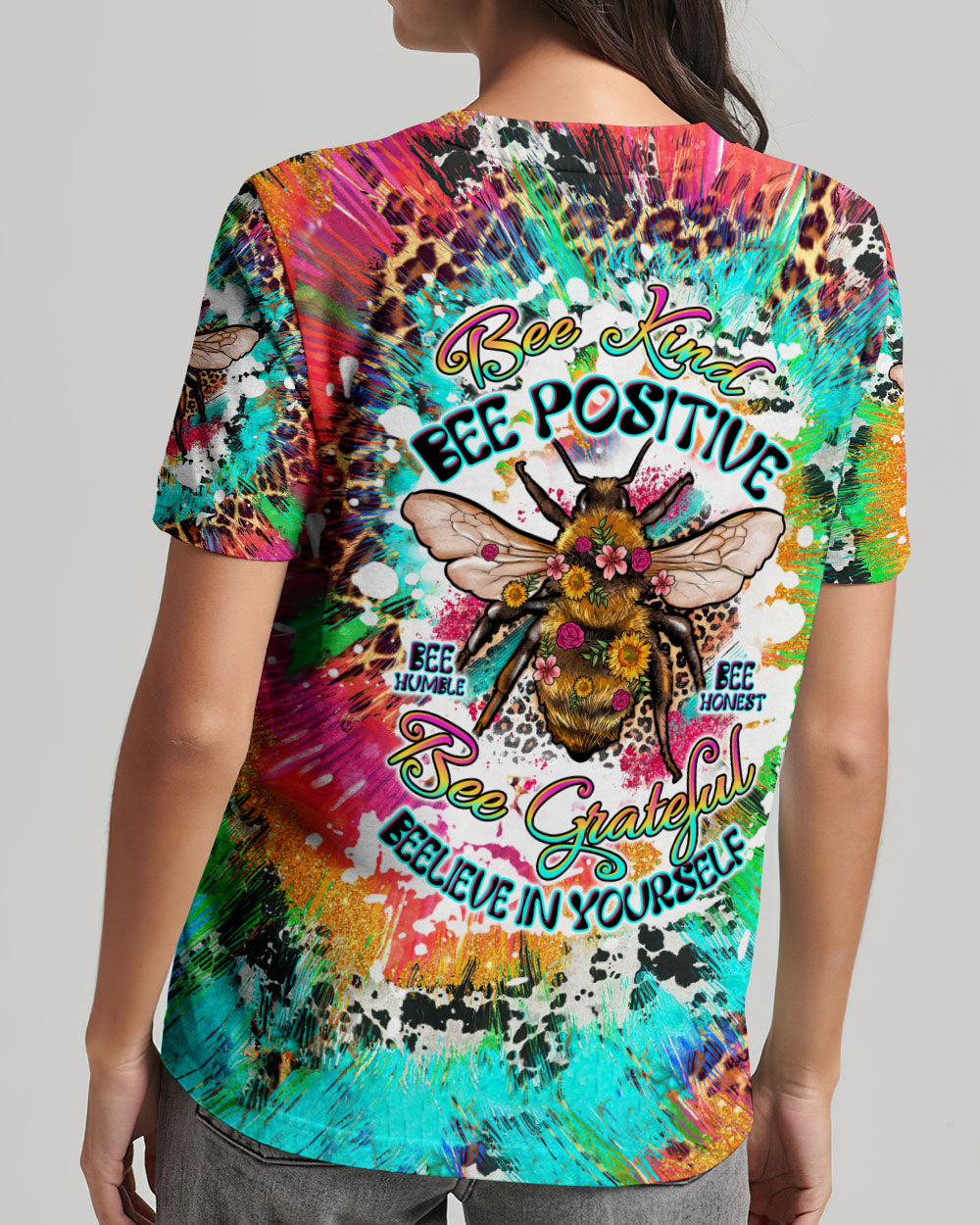 BEE KIND BEE POSITIVE TIE DYE ALL OVER PRINT - TLTW1907234