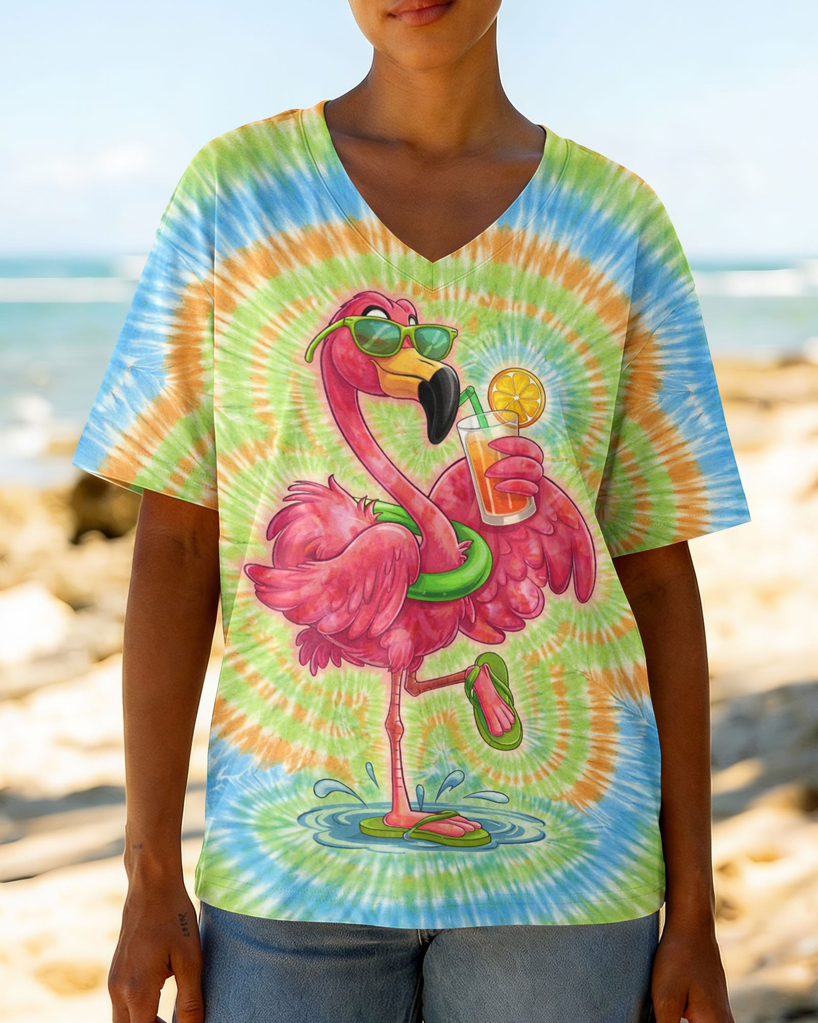 SUMMER FLAMINGO SWIRL ALL OVER PRINT  - TLTW2003261