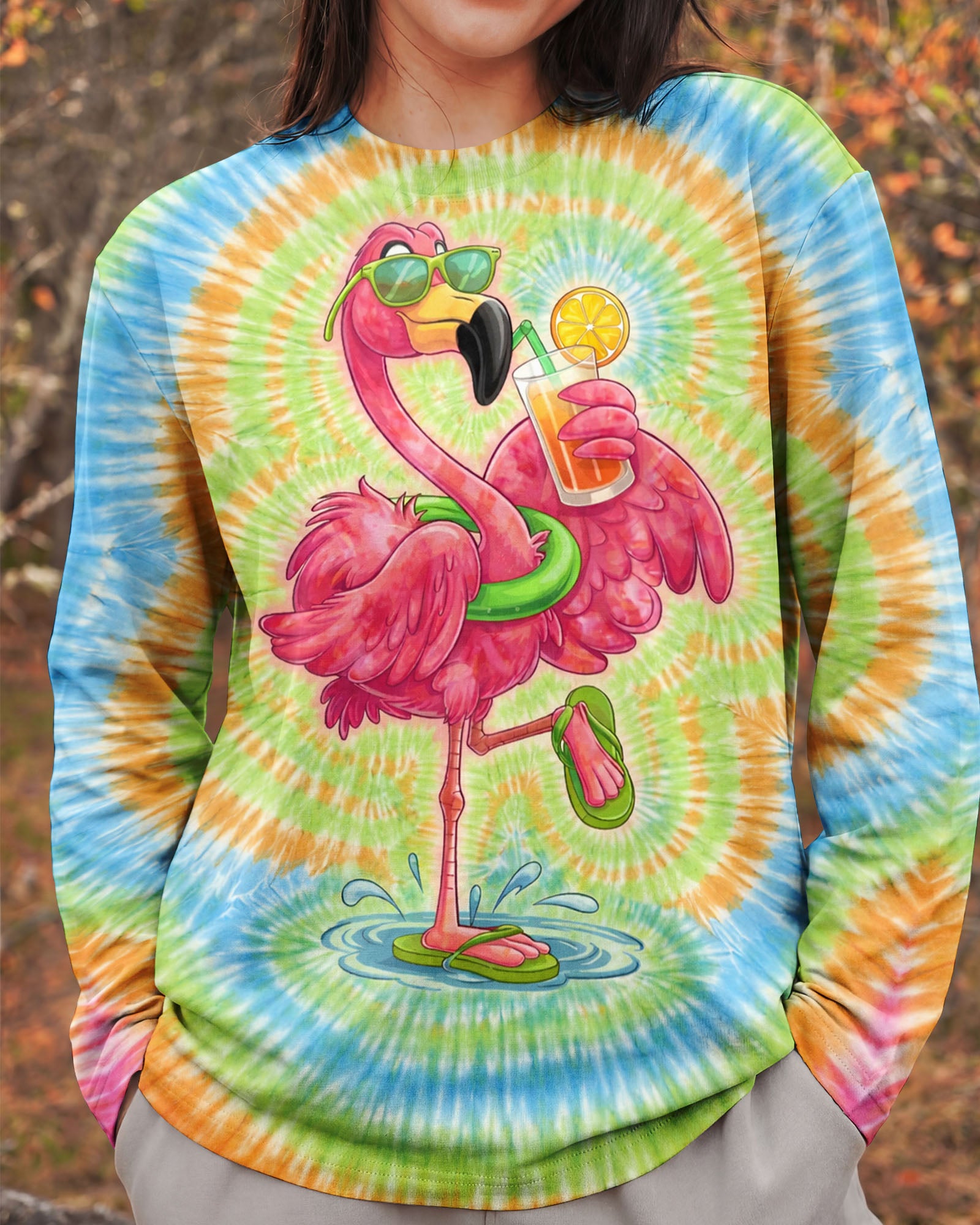 SUMMER FLAMINGO SWIRL ALL OVER PRINT  - TLTW2003261
