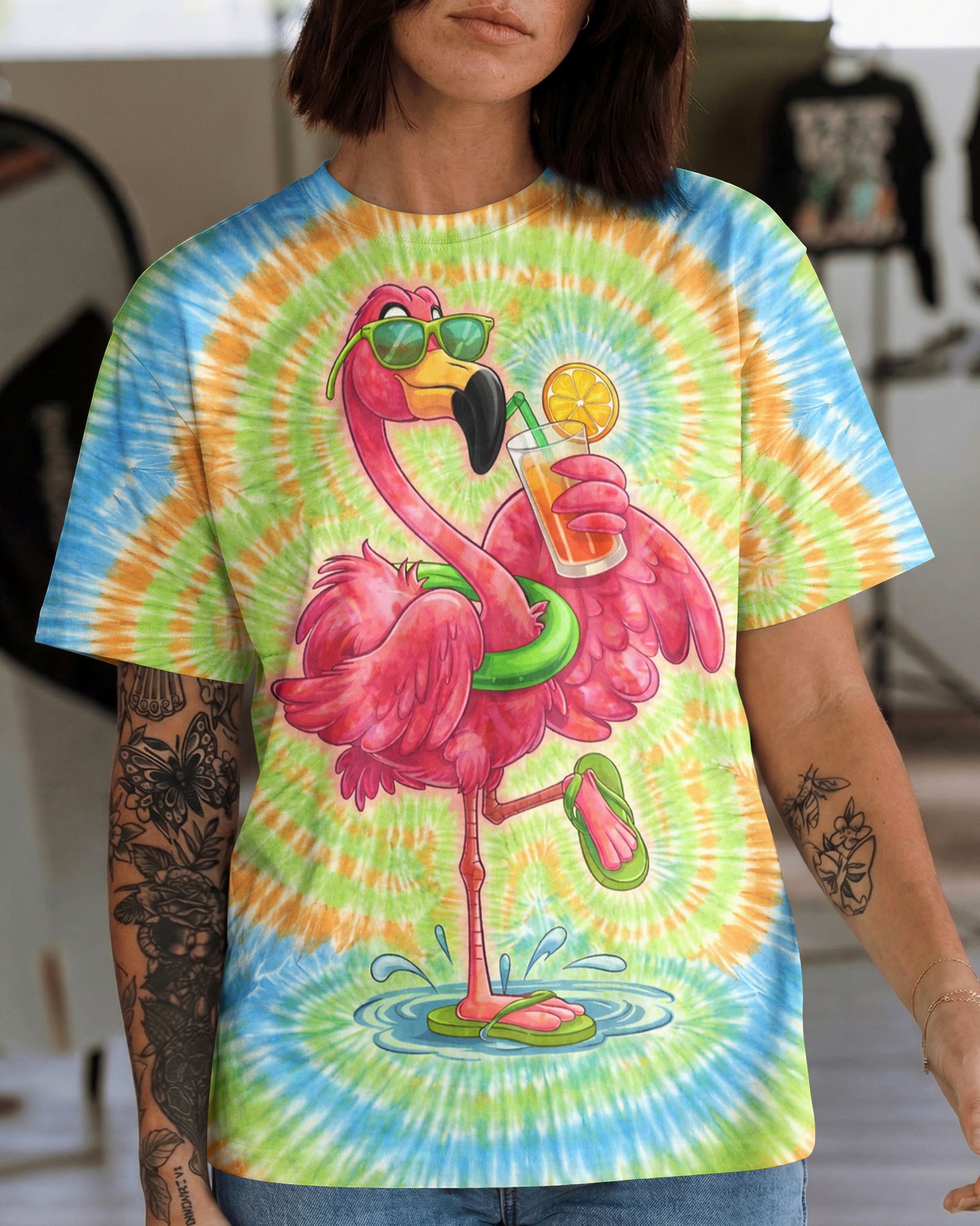 SUMMER FLAMINGO SWIRL ALL OVER PRINT  - TLTW2003261