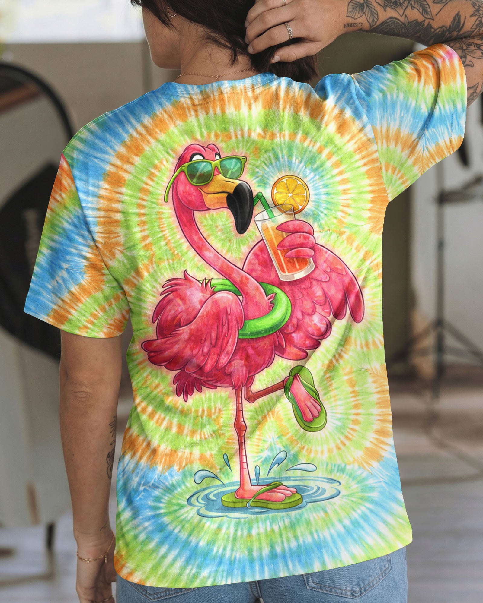 SUMMER FLAMINGO SWIRL ALL OVER PRINT  - TLTW2003261