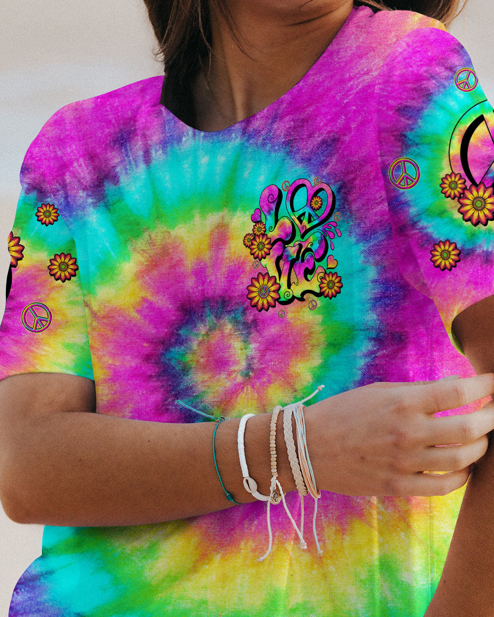 LOVE PEACE SUNFLOWER TIE DYE ALL OVER PRINT - TLTW2006235