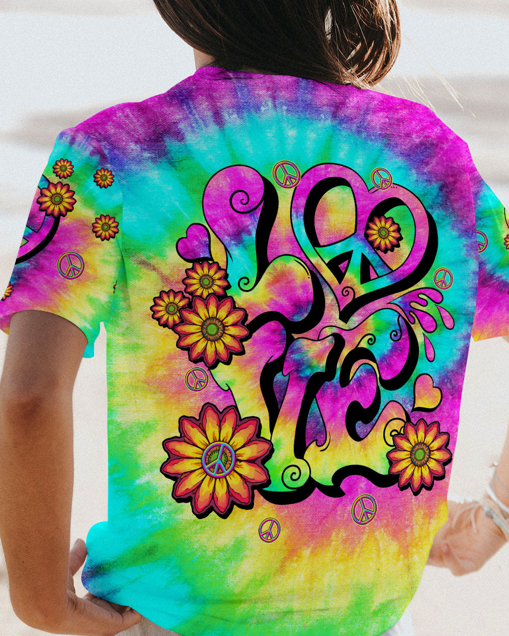 LOVE PEACE SUNFLOWER TIE DYE ALL OVER PRINT - TLTW2006235