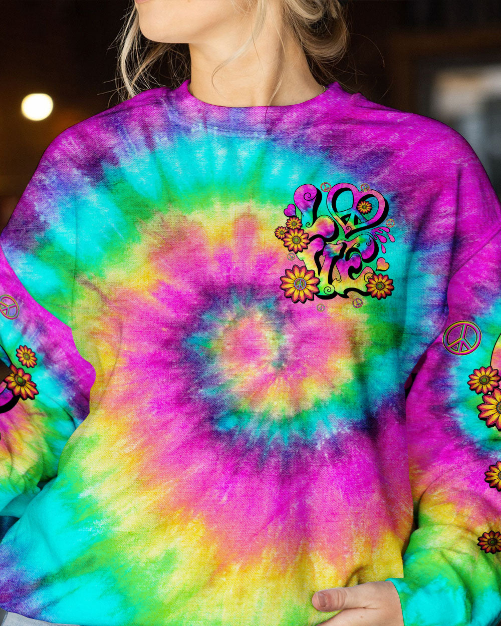 LOVE PEACE SUNFLOWER TIE DYE ALL OVER PRINT - TLTW2006235