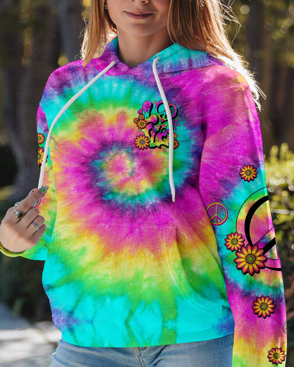 LOVE PEACE SUNFLOWER TIE DYE ALL OVER PRINT - TLTW2006235