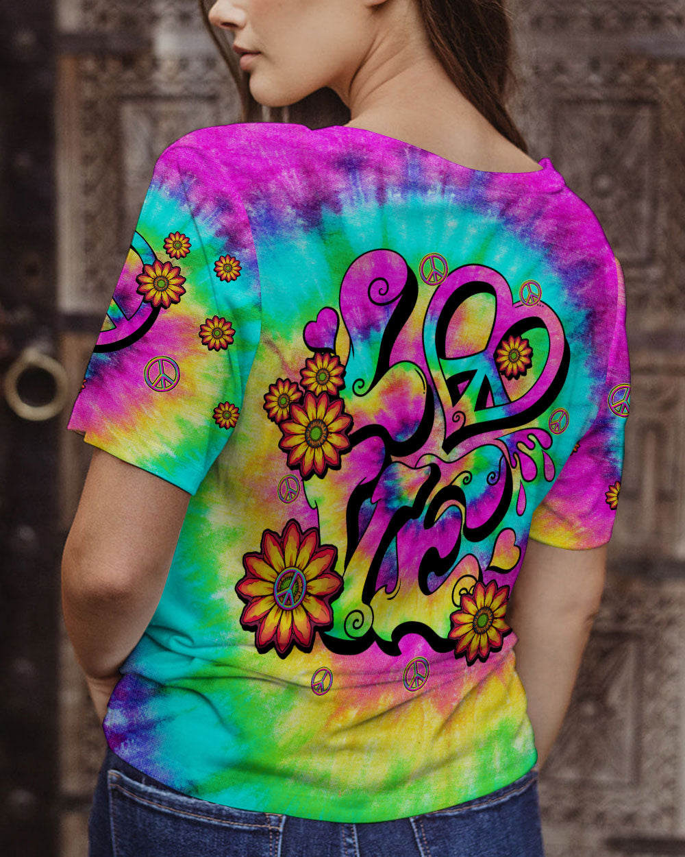 LOVE PEACE SUNFLOWER TIE DYE ALL OVER PRINT - TLTW2006235