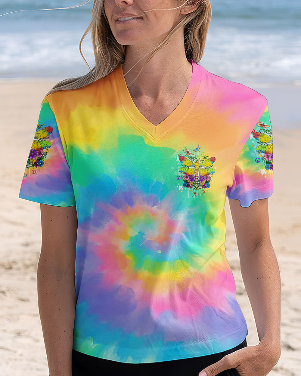 SMILE OFTEN THINK POSITIVELY DRAGONFLY TIE DYE ALL OVER PRINT - TLTW2012244