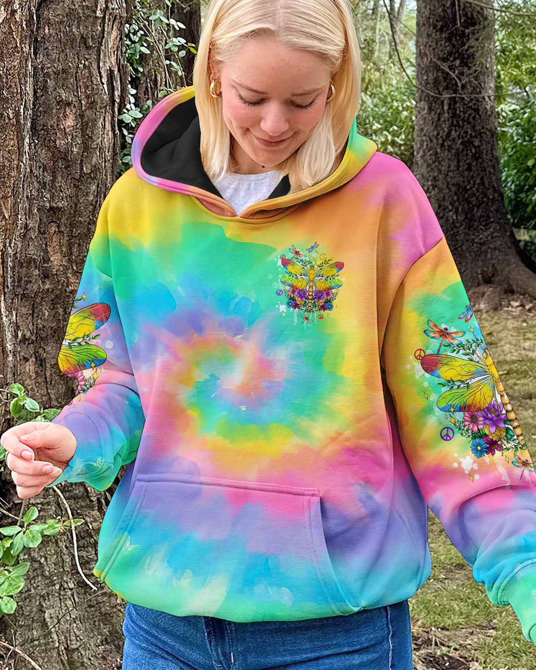 SMILE OFTEN THINK POSITIVELY DRAGONFLY TIE DYE ALL OVER PRINT - TLTW2012244