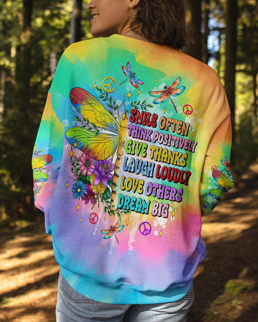 SMILE OFTEN THINK POSITIVELY DRAGONFLY TIE DYE ALL OVER PRINT - TLTW2012244