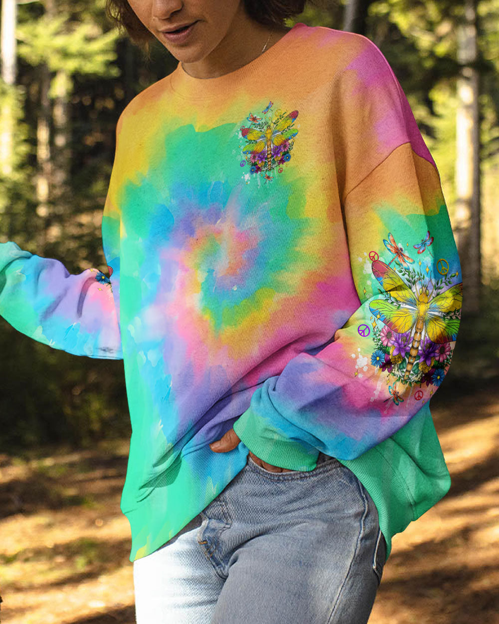 SMILE OFTEN THINK POSITIVELY DRAGONFLY TIE DYE ALL OVER PRINT - TLTW2012244