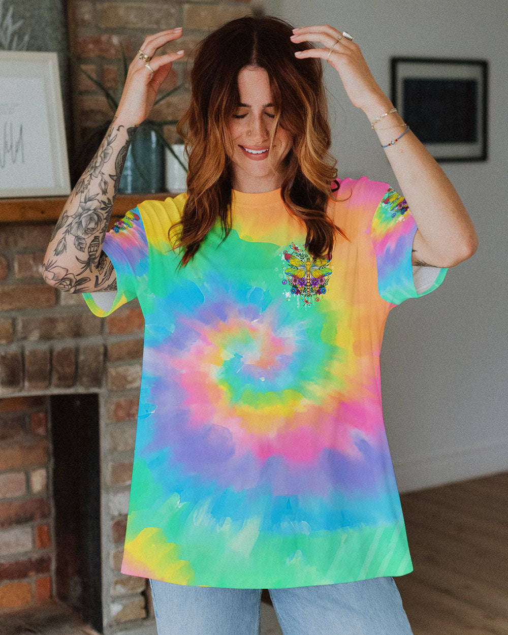 SMILE OFTEN THINK POSITIVELY DRAGONFLY TIE DYE ALL OVER PRINT - TLTW2012244