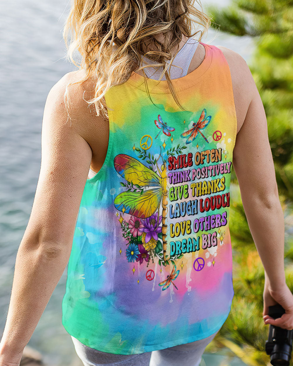 SMILE OFTEN THINK POSITIVELY DRAGONFLY TIE DYE ALL OVER PRINT - TLTW2012244