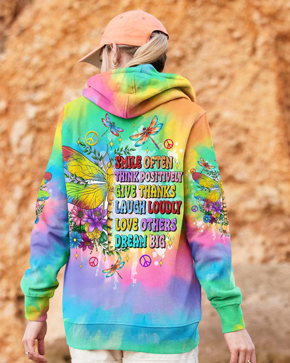 SMILE OFTEN THINK POSITIVELY DRAGONFLY TIE DYE ALL OVER PRINT - TLTW2012244