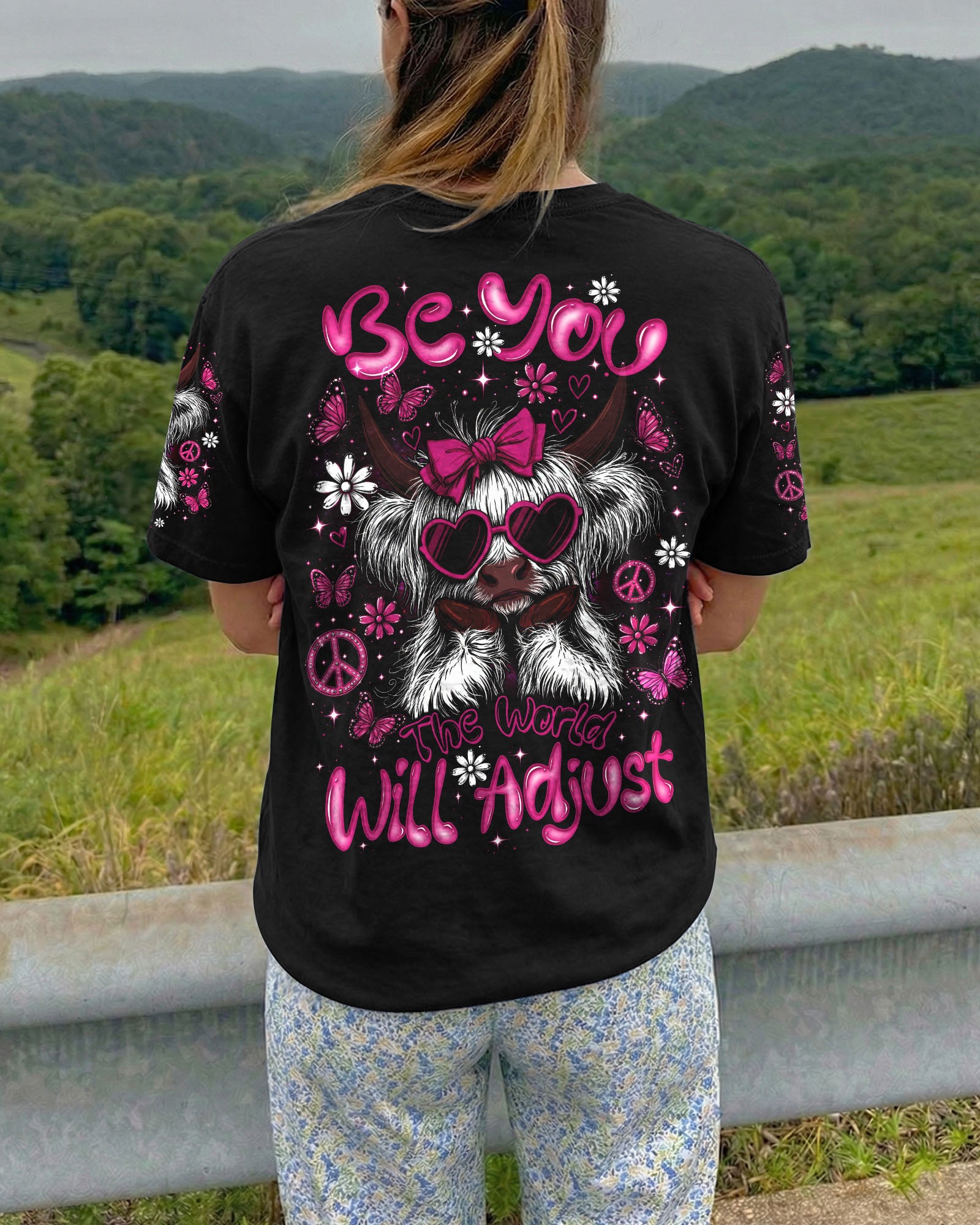BE YOU THE WORLD WILL ADJUST HIGHLAND COW ALL OVER PRINT  - TLTW2207261