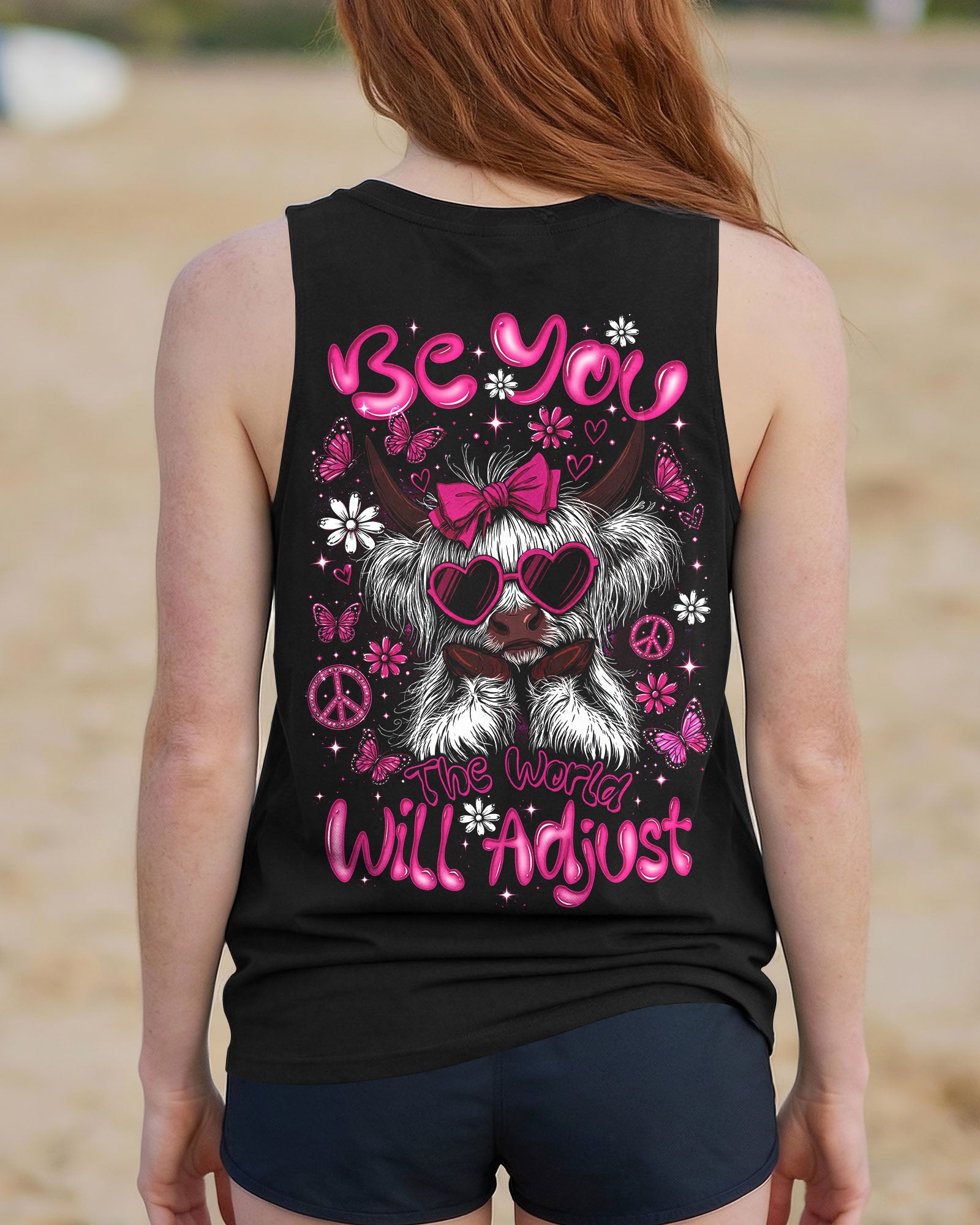 BE YOU THE WORLD WILL ADJUST HIGHLAND COW ALL OVER PRINT  - TLTW2207261