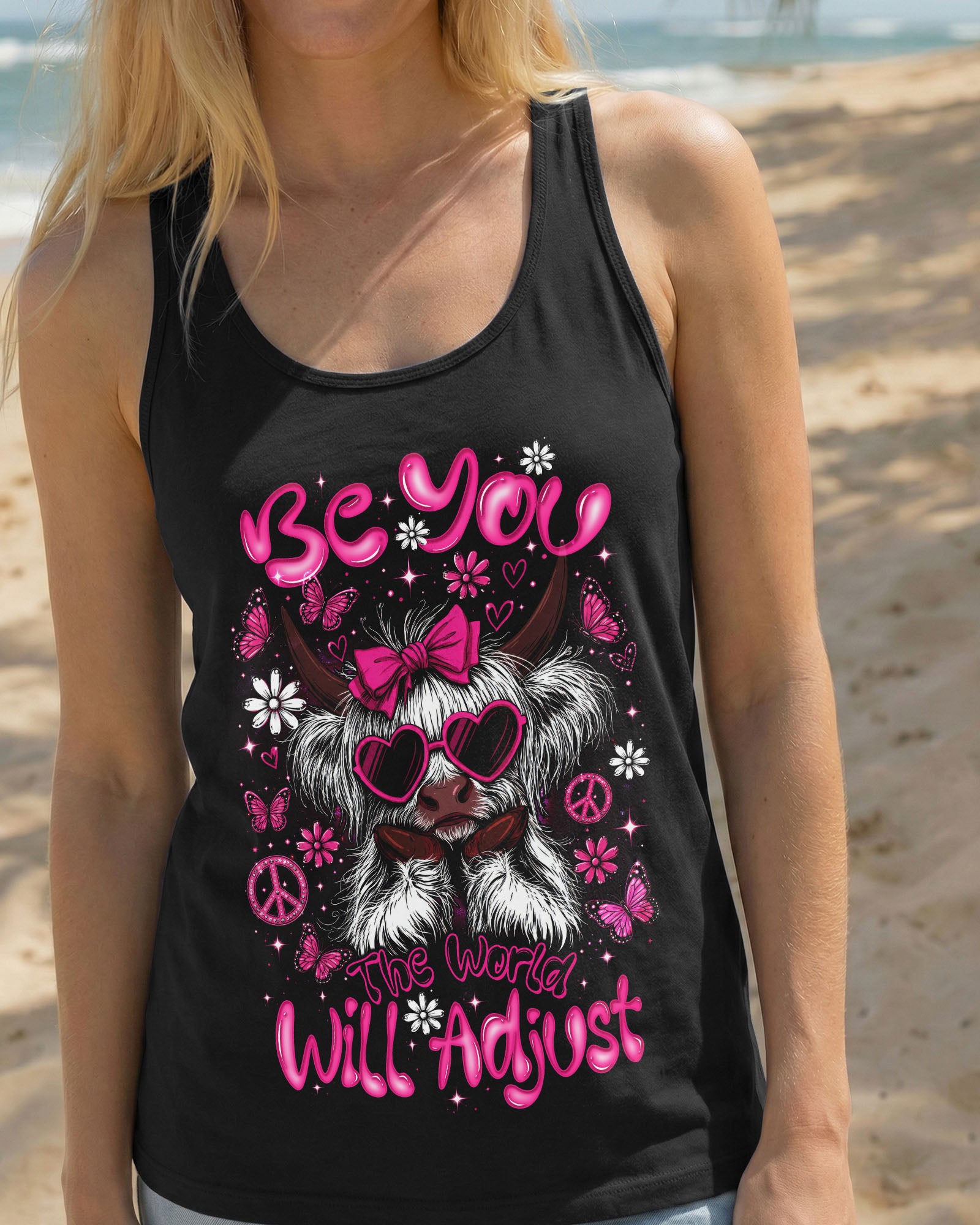 BE YOU THE WORLD WILL ADJUST HIGHLAND COW ALL OVER PRINT  - TLTW2207261
