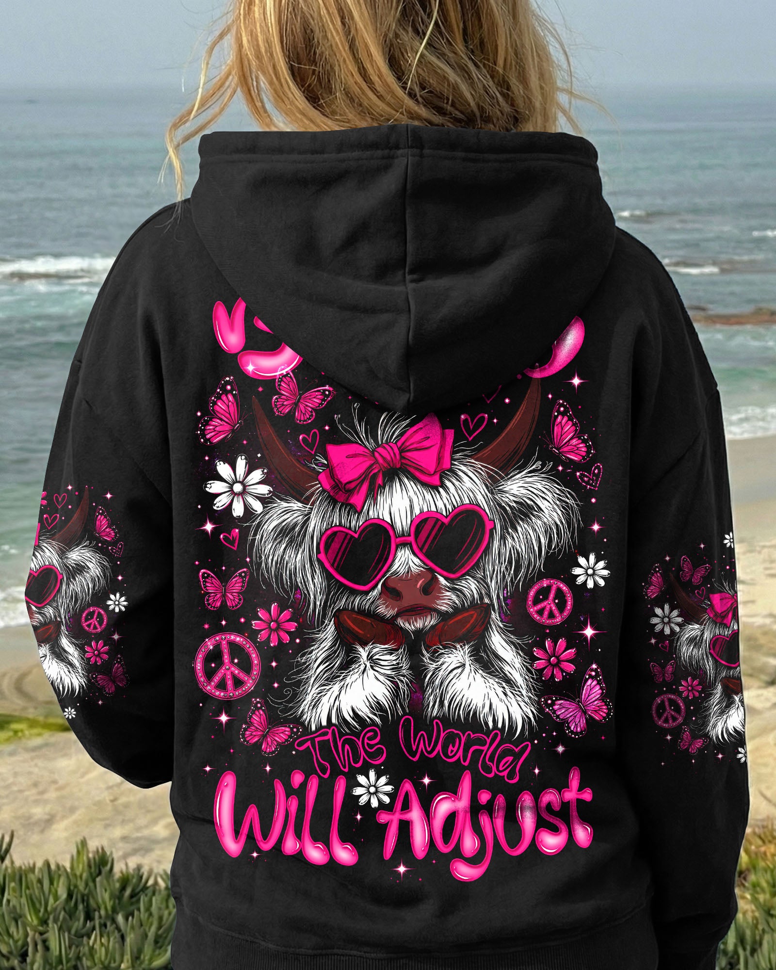 BE YOU THE WORLD WILL ADJUST HIGHLAND COW ALL OVER PRINT  - TLTW2207261