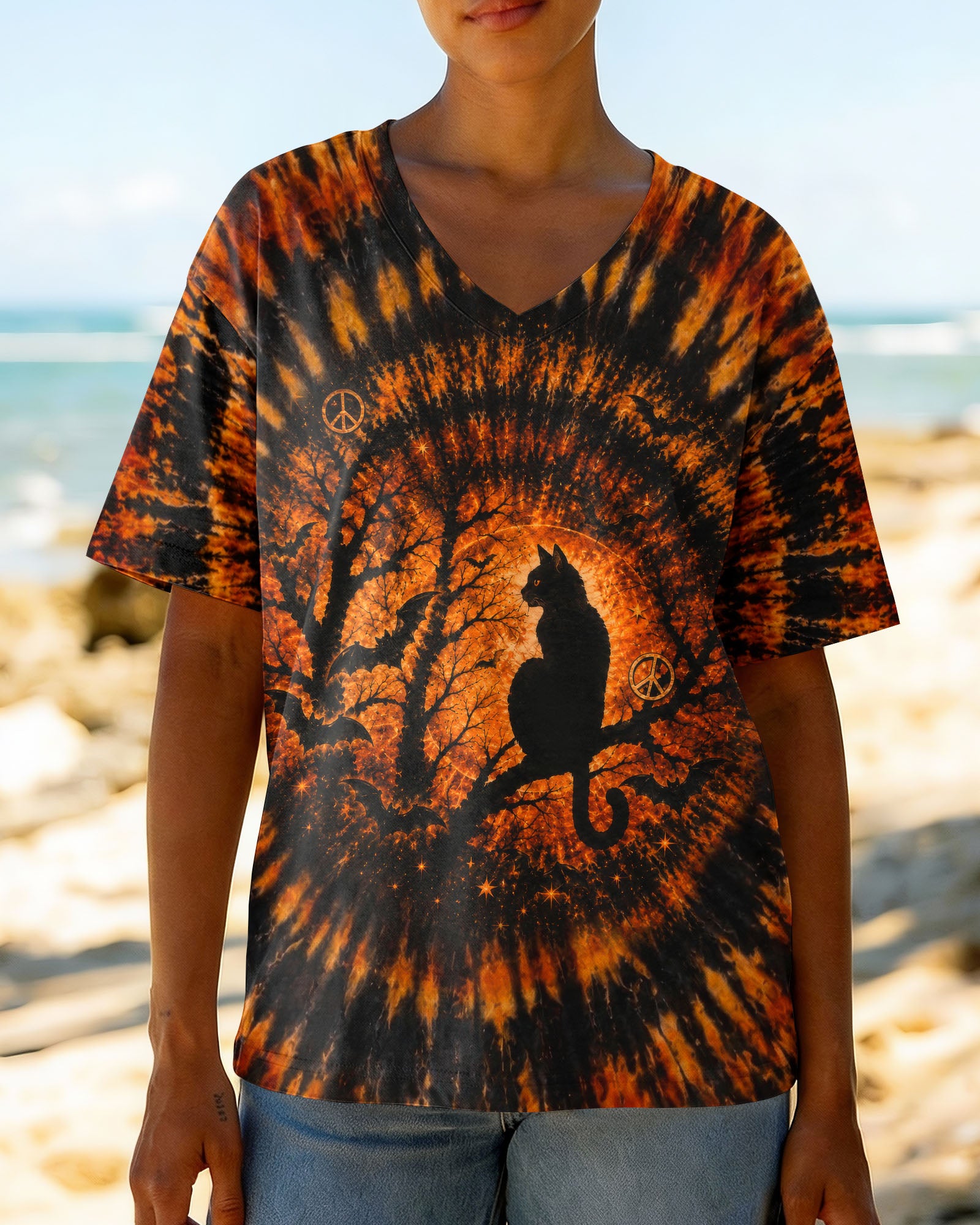 HELLO DARKNESS MY OLD FRIEND BLACK CAT SWIRL HALLOWEEN ALL OVER PRINT - TLTW2207262