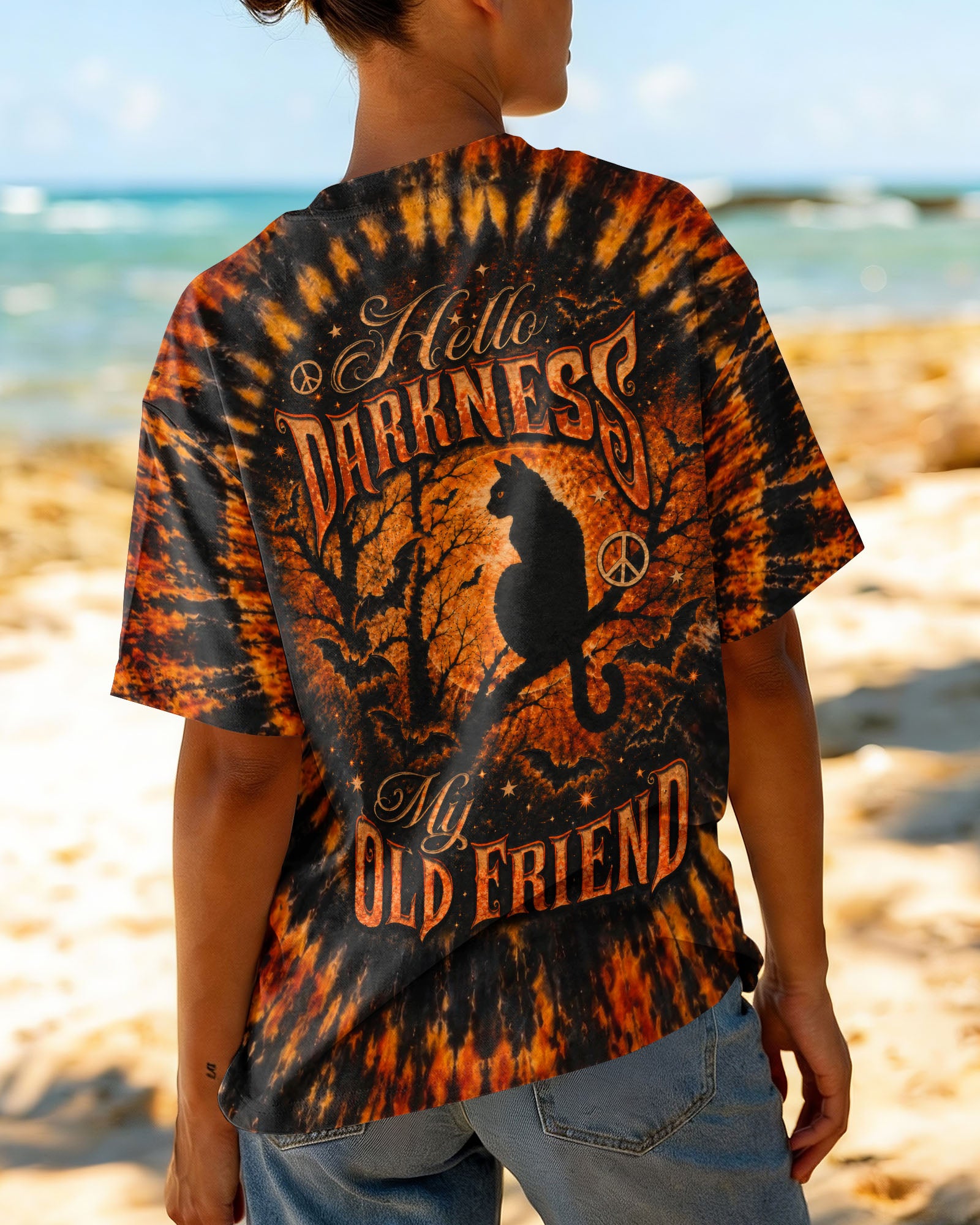 HELLO DARKNESS MY OLD FRIEND BLACK CAT SWIRL HALLOWEEN ALL OVER PRINT - TLTW2207262