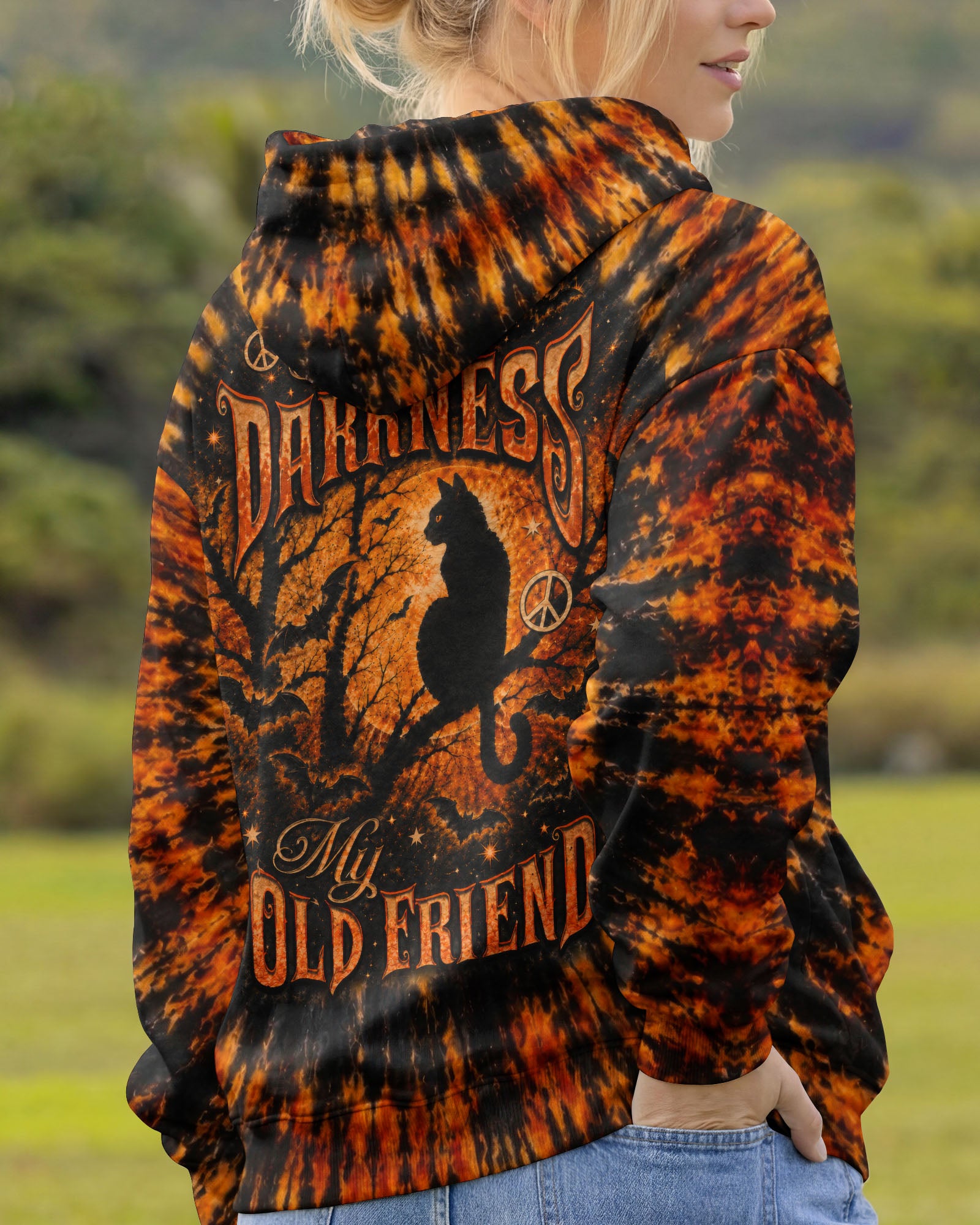 HELLO DARKNESS MY OLD FRIEND BLACK CAT SWIRL HALLOWEEN ALL OVER PRINT - TLTW2207262