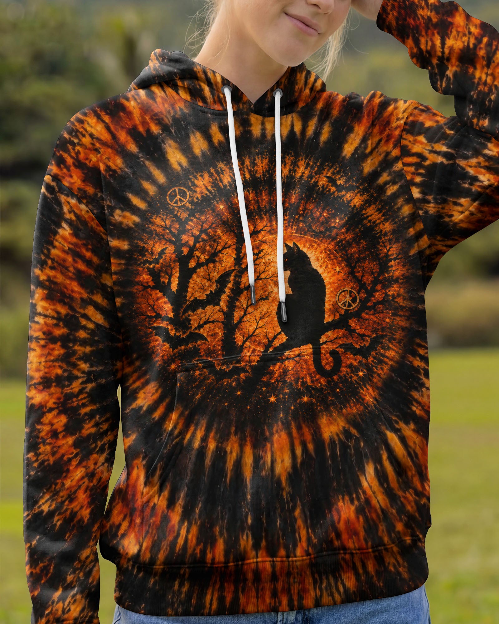 HELLO DARKNESS MY OLD FRIEND BLACK CAT SWIRL HALLOWEEN ALL OVER PRINT - TLTW2207262