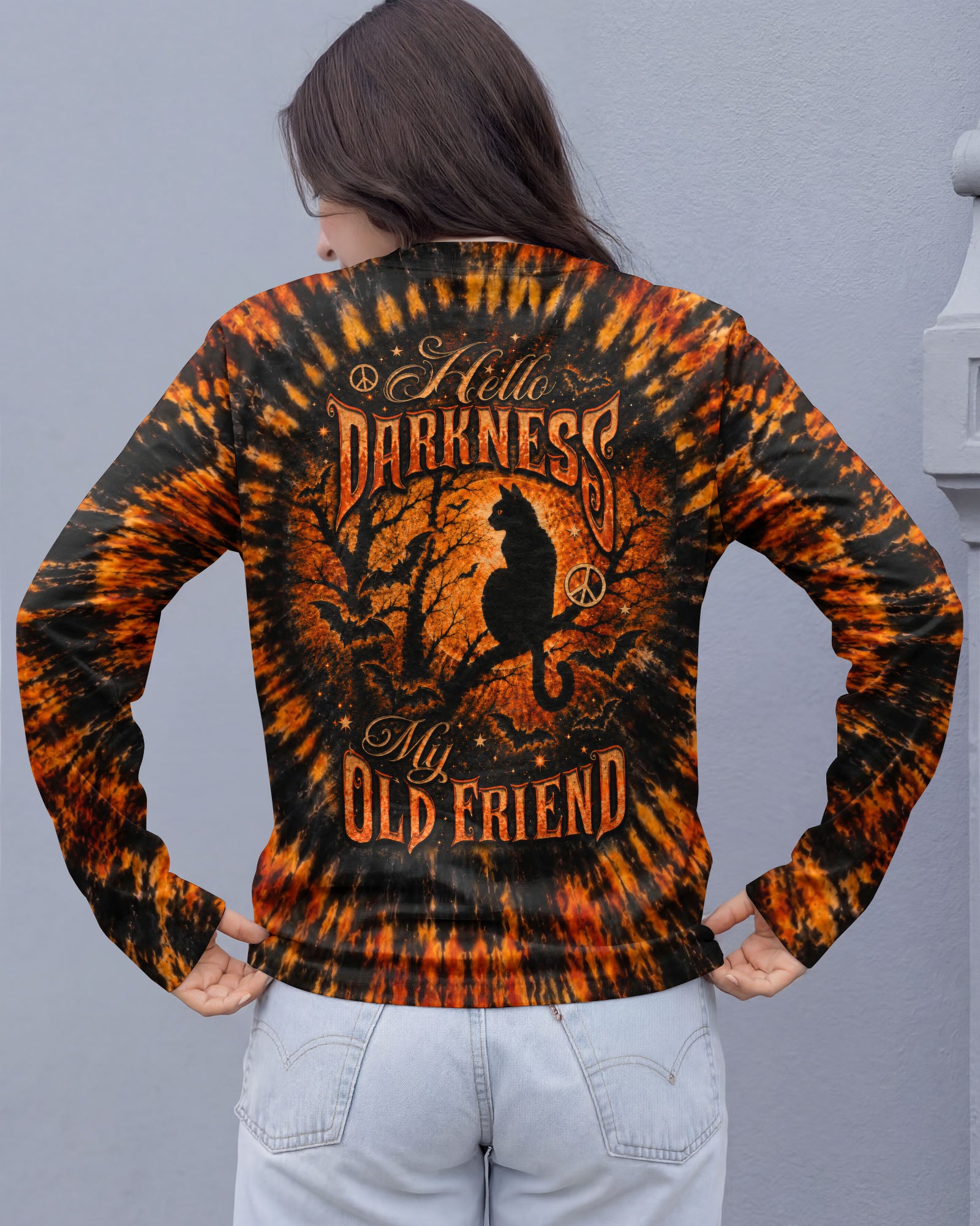 HELLO DARKNESS MY OLD FRIEND BLACK CAT SWIRL HALLOWEEN ALL OVER PRINT - TLTW2207262