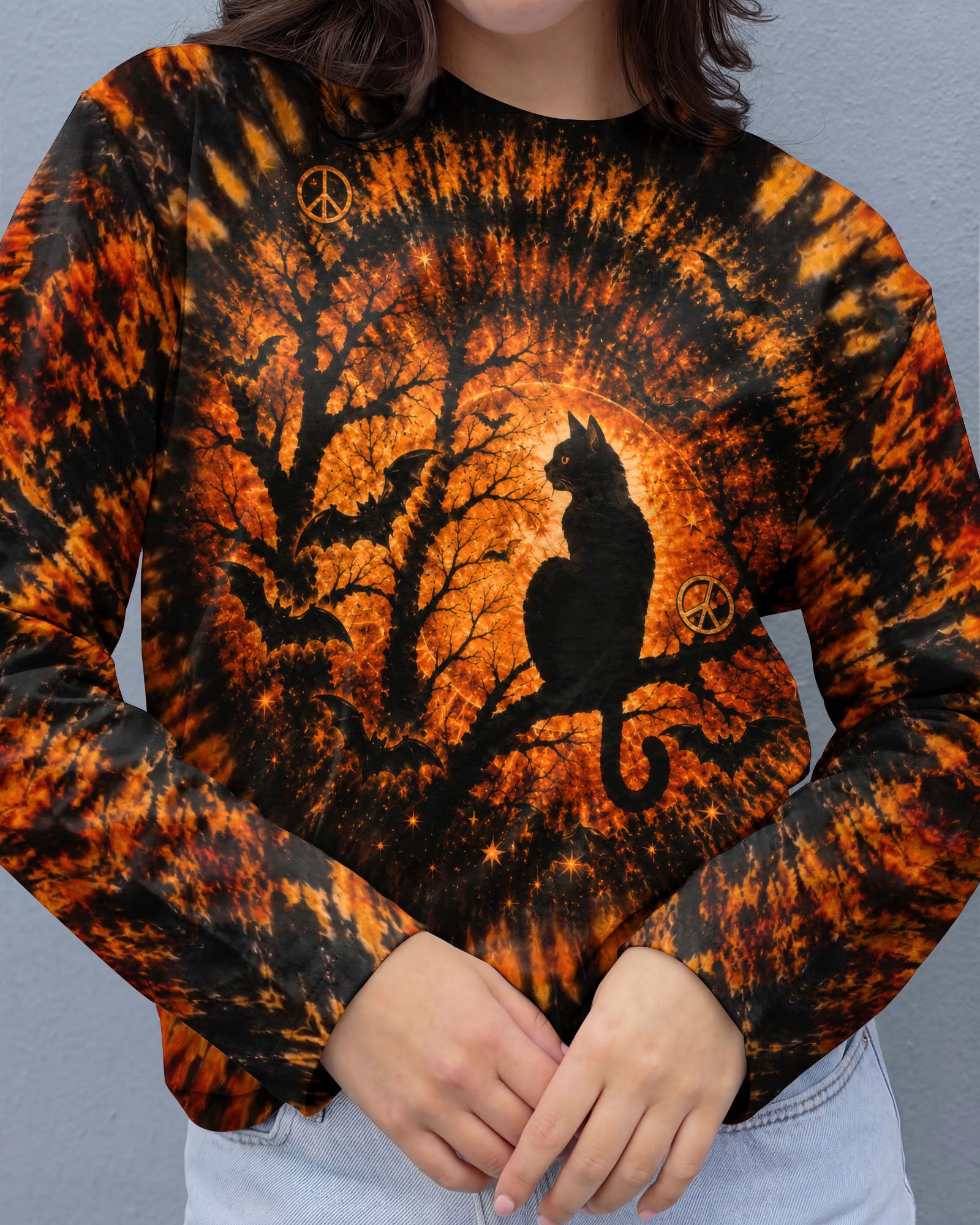 HELLO DARKNESS MY OLD FRIEND BLACK CAT SWIRL HALLOWEEN ALL OVER PRINT - TLTW2207262