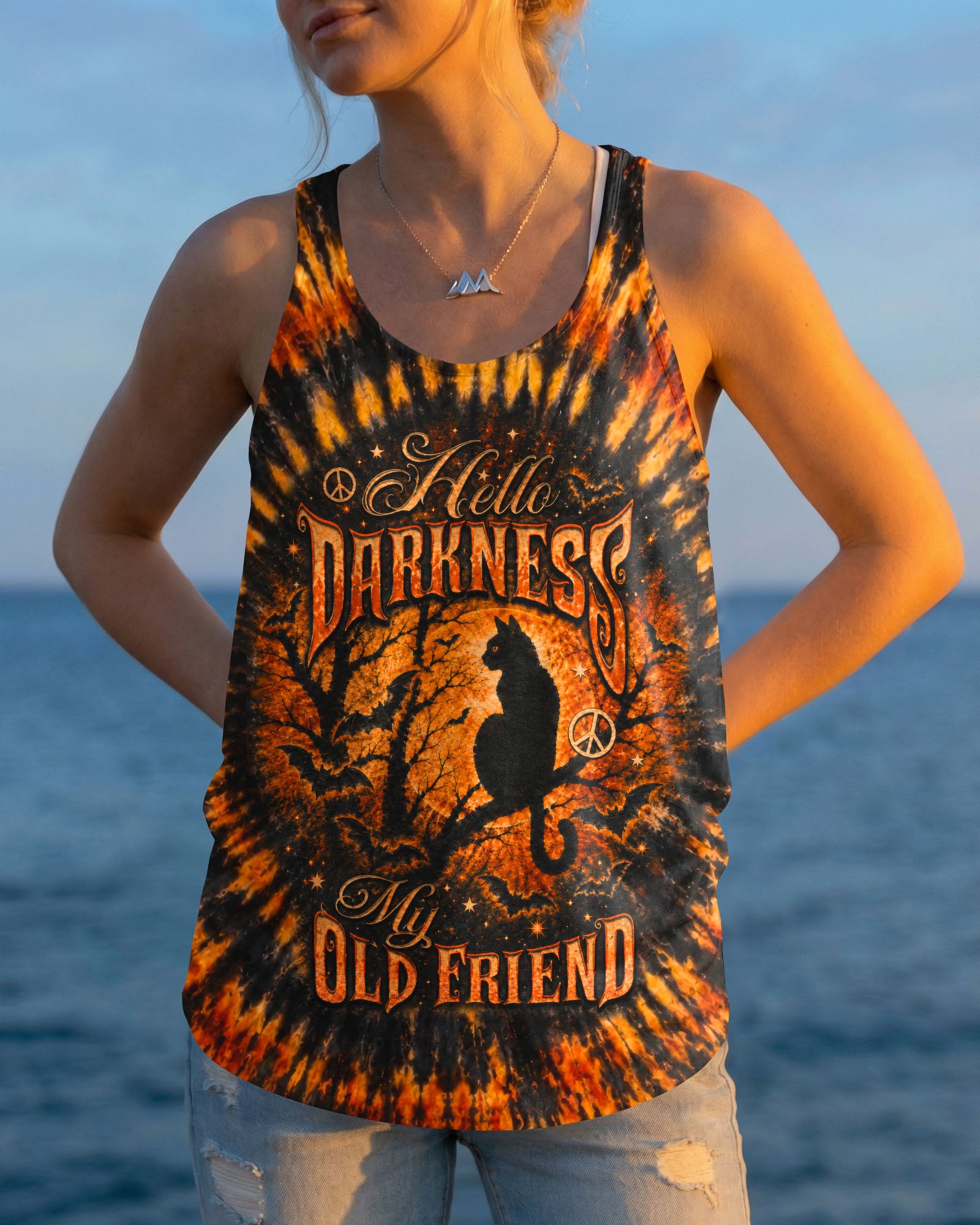 HELLO DARKNESS MY OLD FRIEND BLACK CAT SWIRL HALLOWEEN ALL OVER PRINT - TLTW2207262