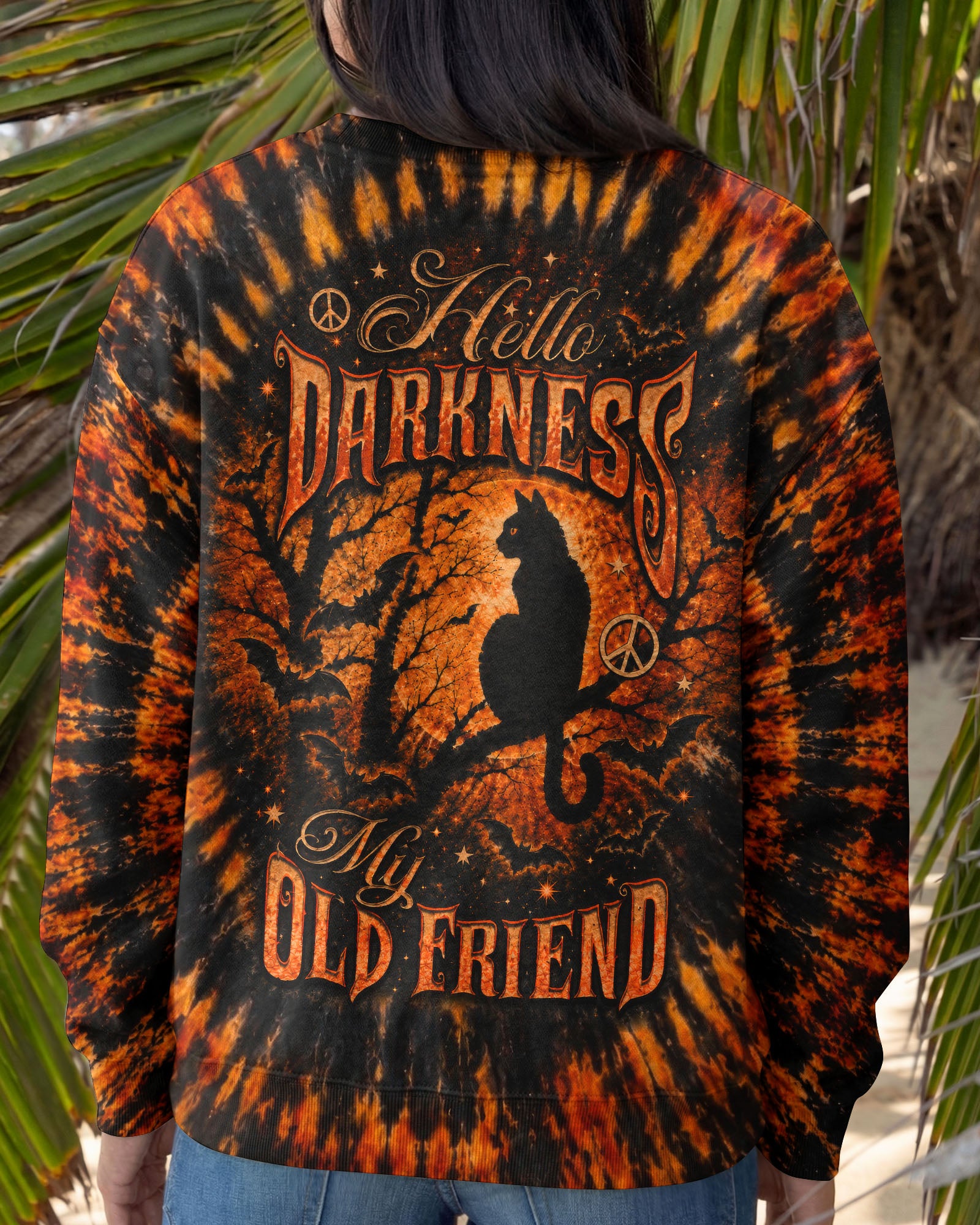 HELLO DARKNESS MY OLD FRIEND BLACK CAT SWIRL HALLOWEEN ALL OVER PRINT - TLTW2207262