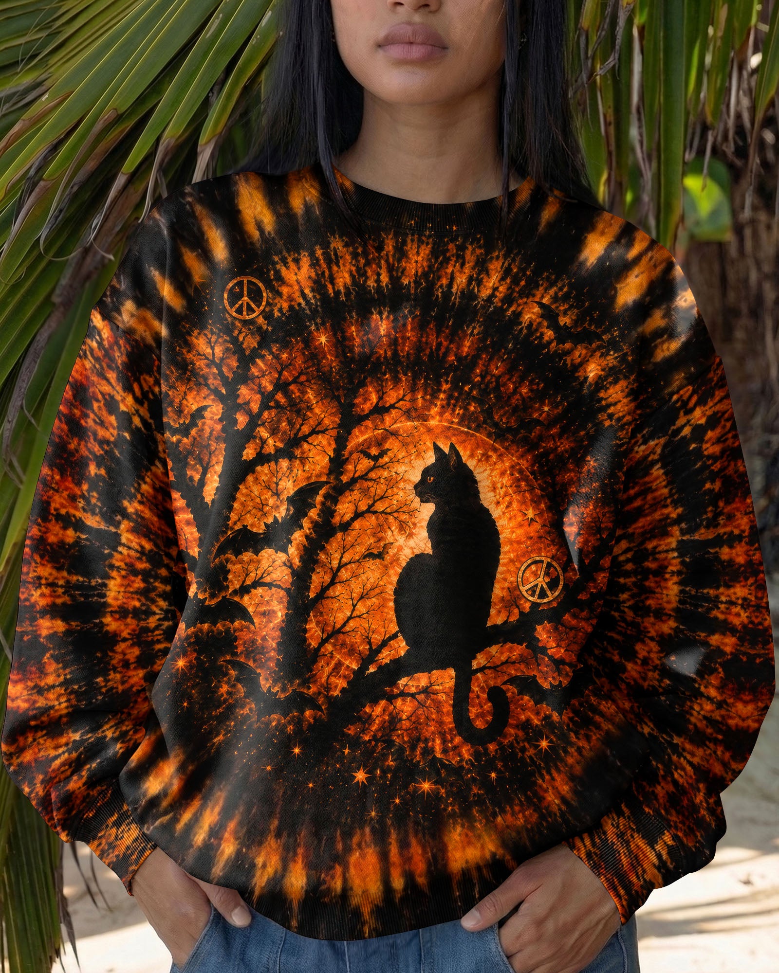 HELLO DARKNESS MY OLD FRIEND BLACK CAT SWIRL HALLOWEEN ALL OVER PRINT - TLTW2207262