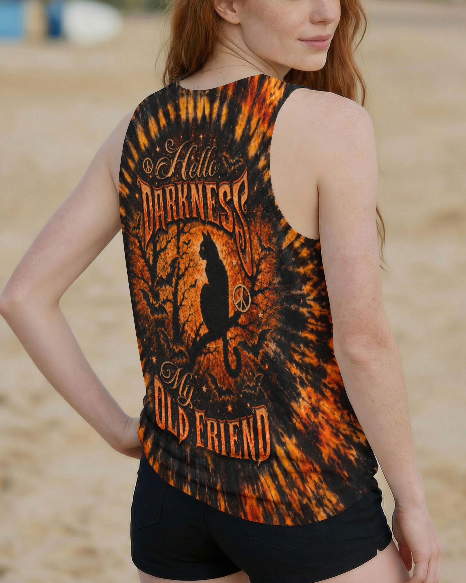 HELLO DARKNESS MY OLD FRIEND BLACK CAT SWIRL HALLOWEEN ALL OVER PRINT - TLTW2207262