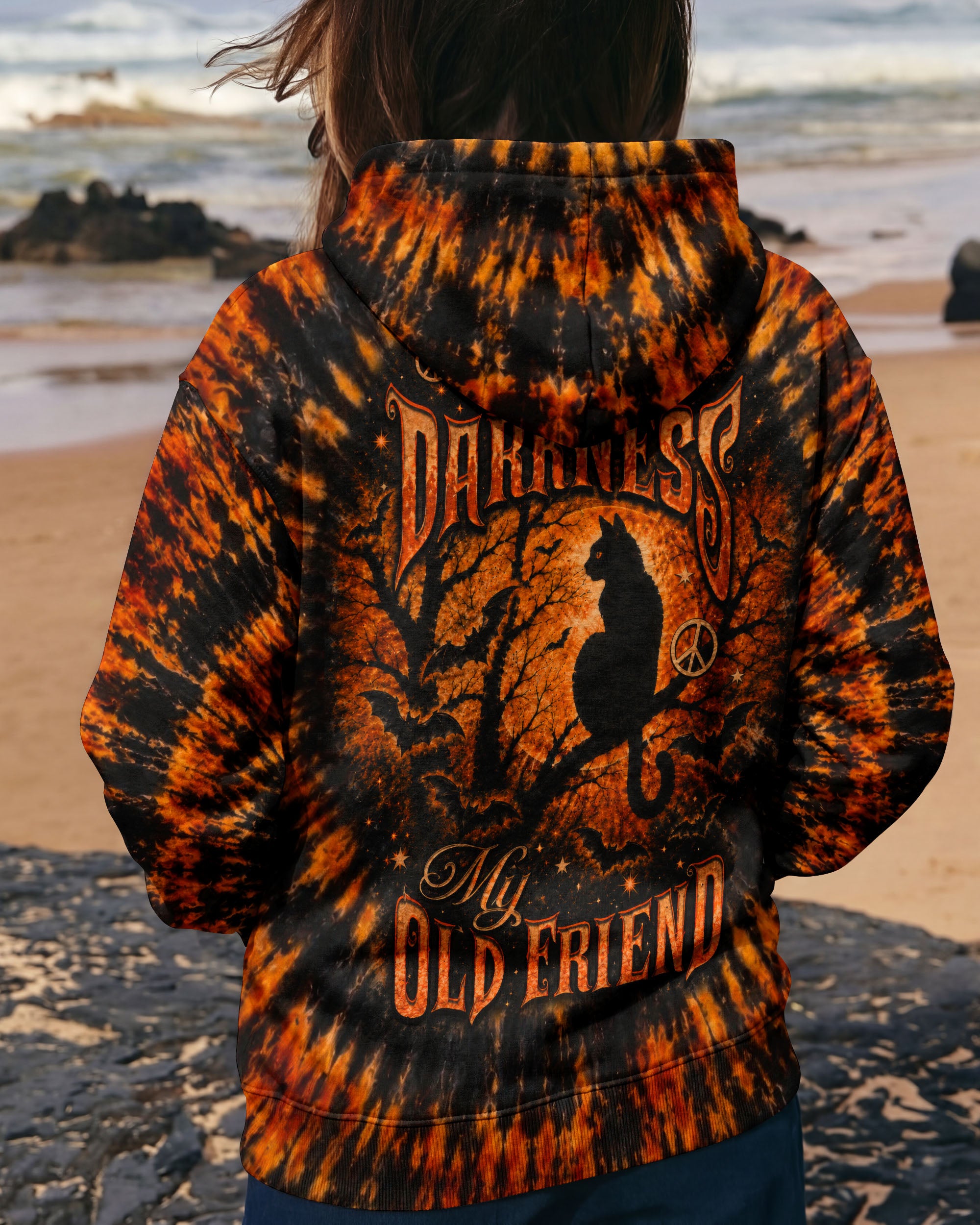 HELLO DARKNESS MY OLD FRIEND BLACK CAT SWIRL HALLOWEEN ALL OVER PRINT - TLTW2207262