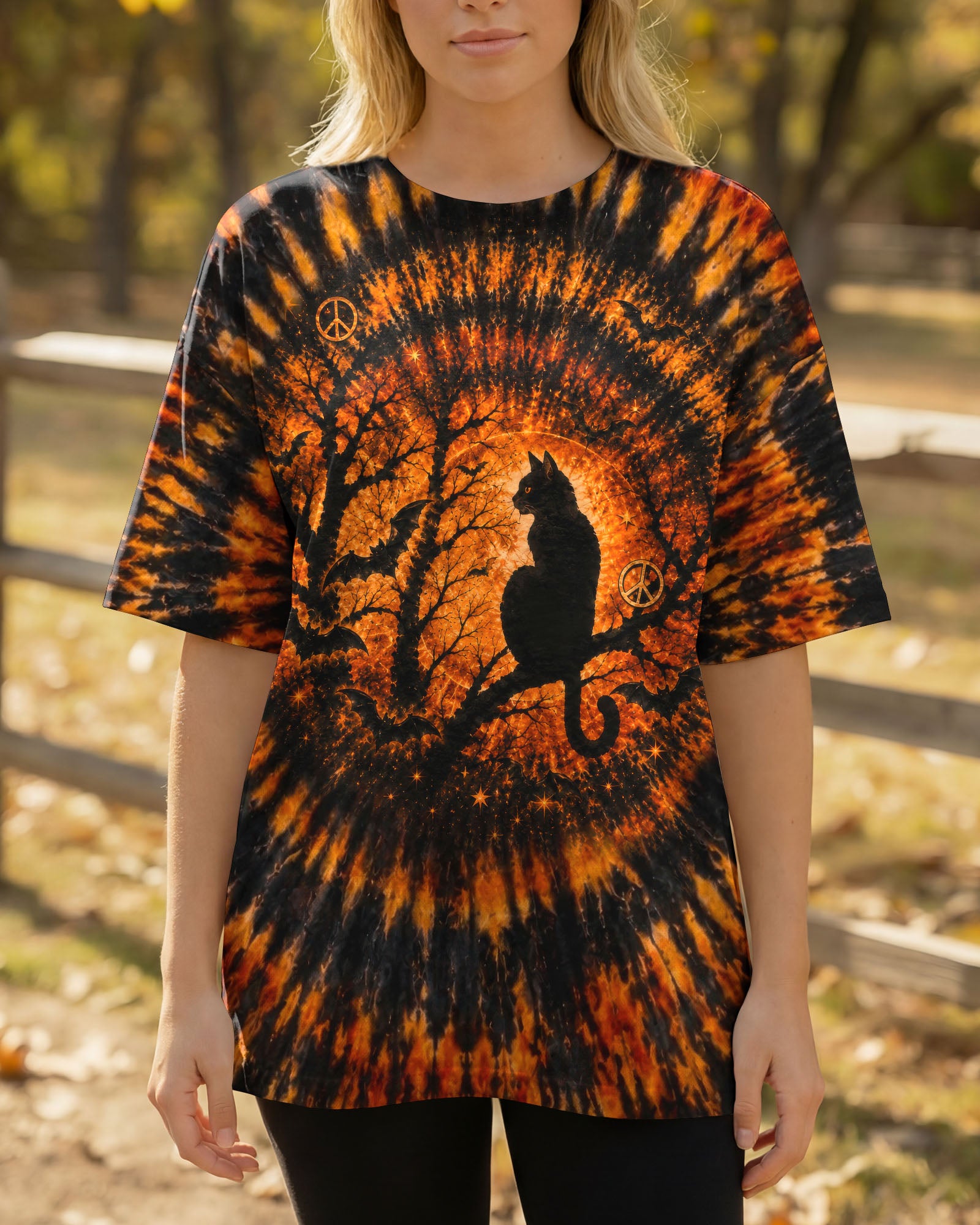 HELLO DARKNESS MY OLD FRIEND BLACK CAT SWIRL HALLOWEEN ALL OVER PRINT - TLTW2207262