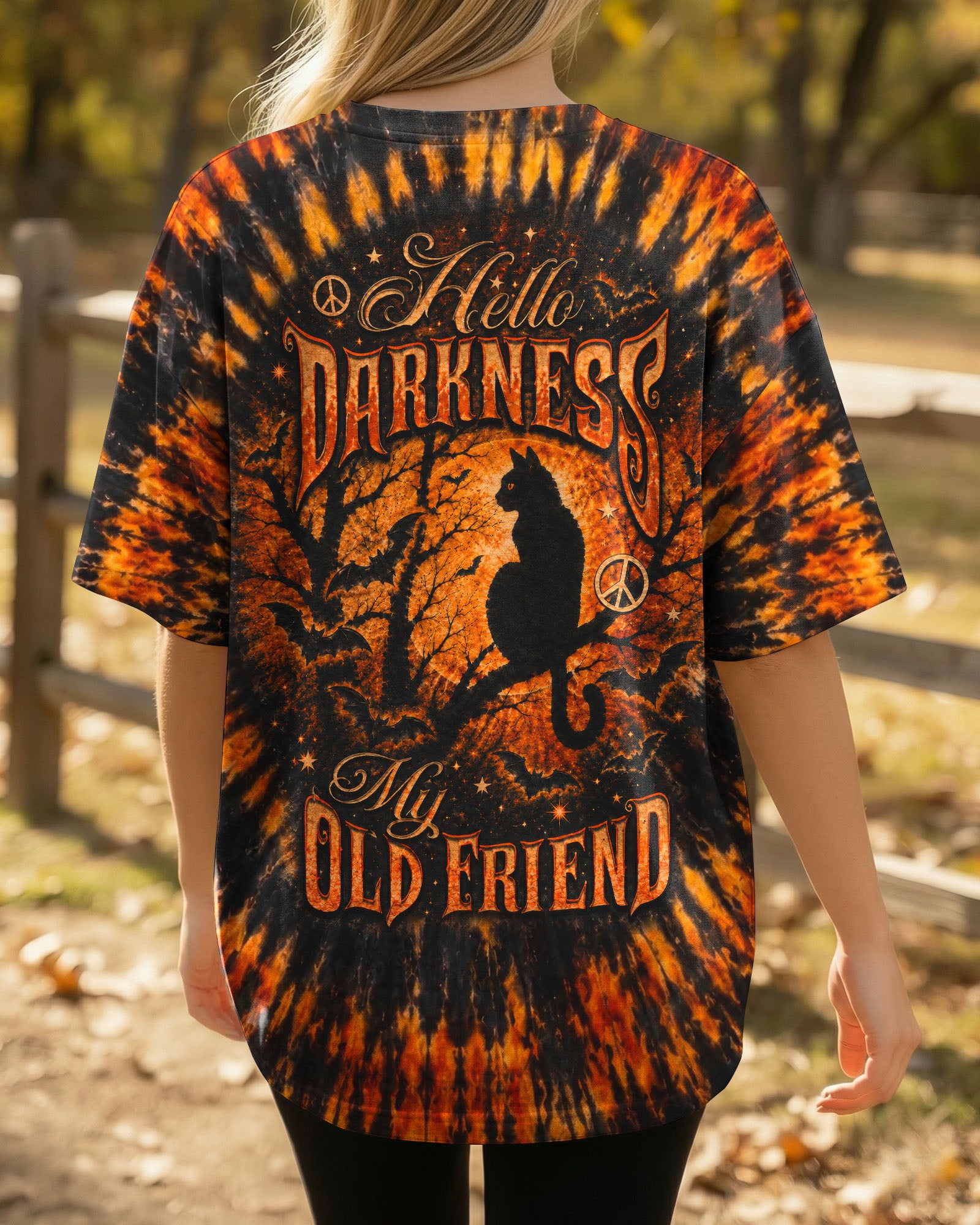 HELLO DARKNESS MY OLD FRIEND BLACK CAT SWIRL HALLOWEEN ALL OVER PRINT - TLTW2207262