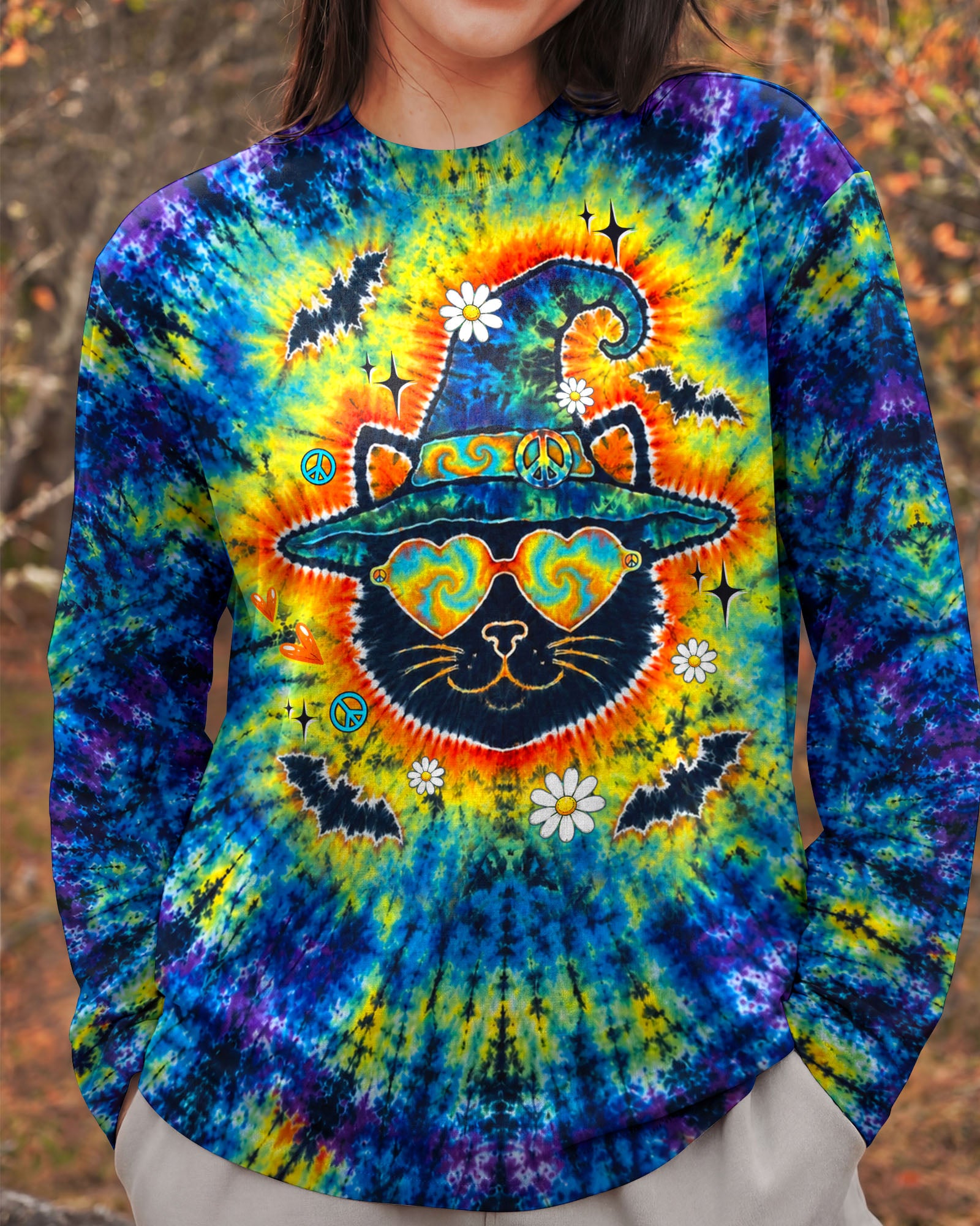 BLACK CAT WITCH HALLOWEEN BURST ALL OVER PRINT - TLTW2207263