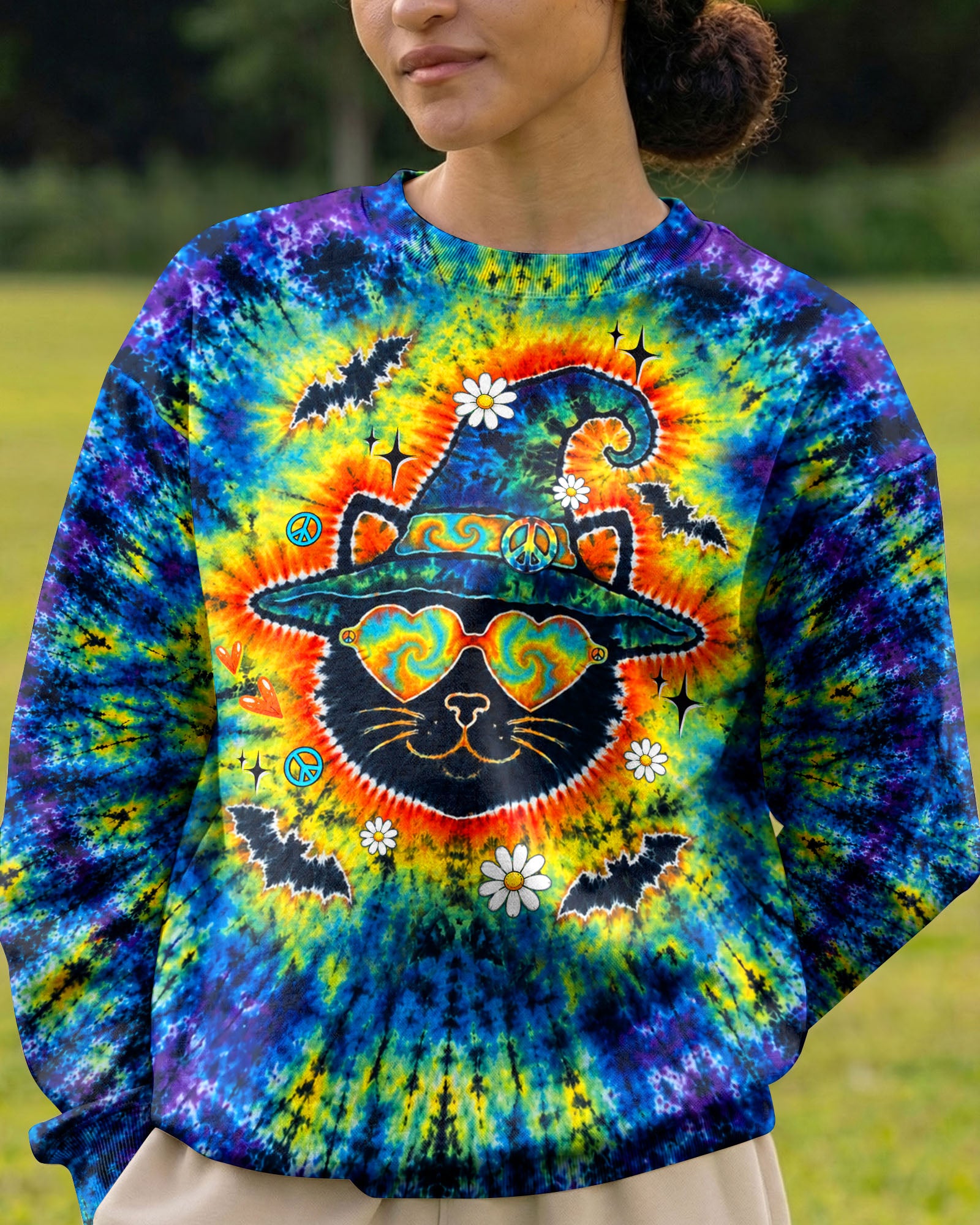 BLACK CAT WITCH HALLOWEEN BURST ALL OVER PRINT - TLTW2207263