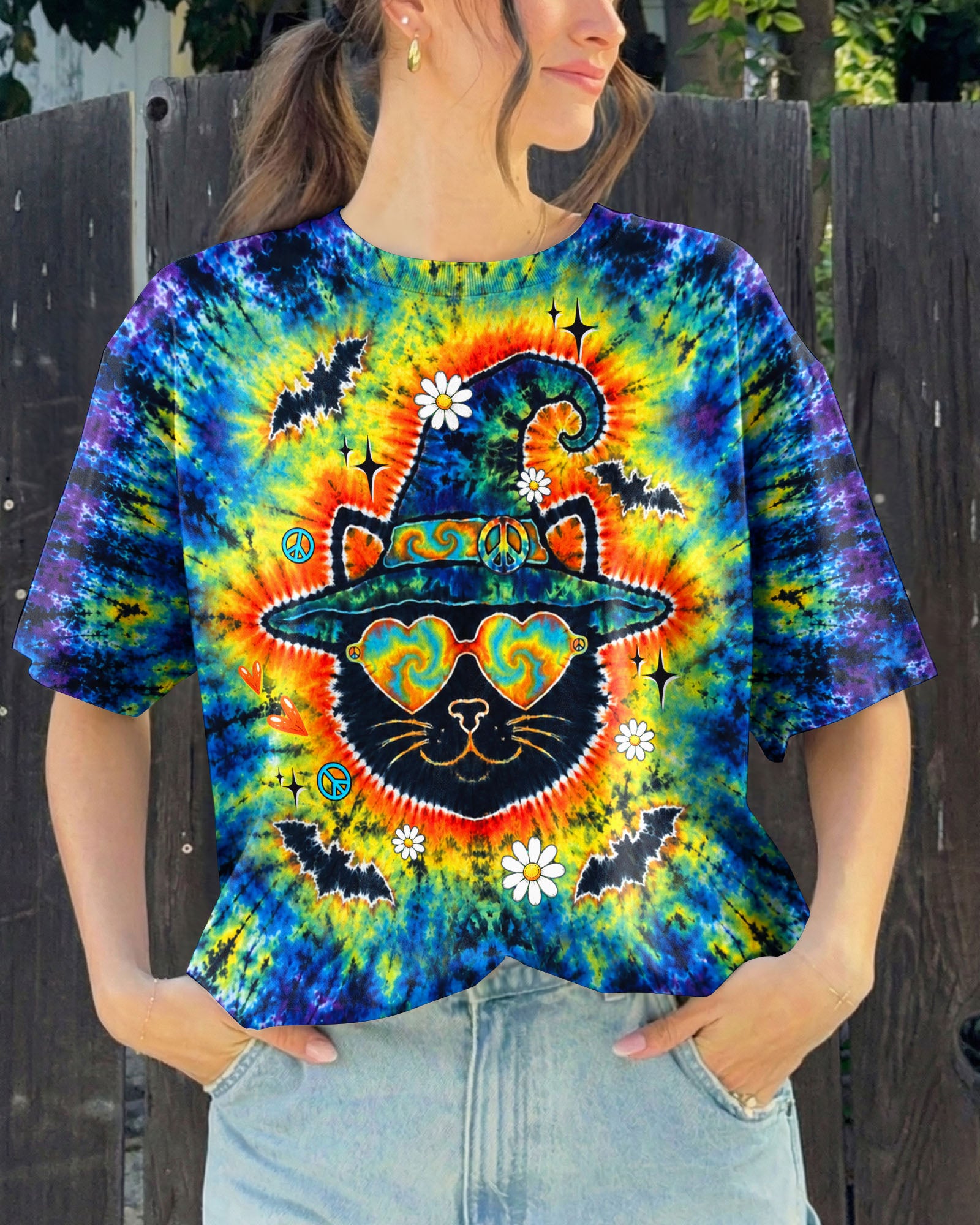BLACK CAT WITCH HALLOWEEN BURST ALL OVER PRINT - TLTW2207263