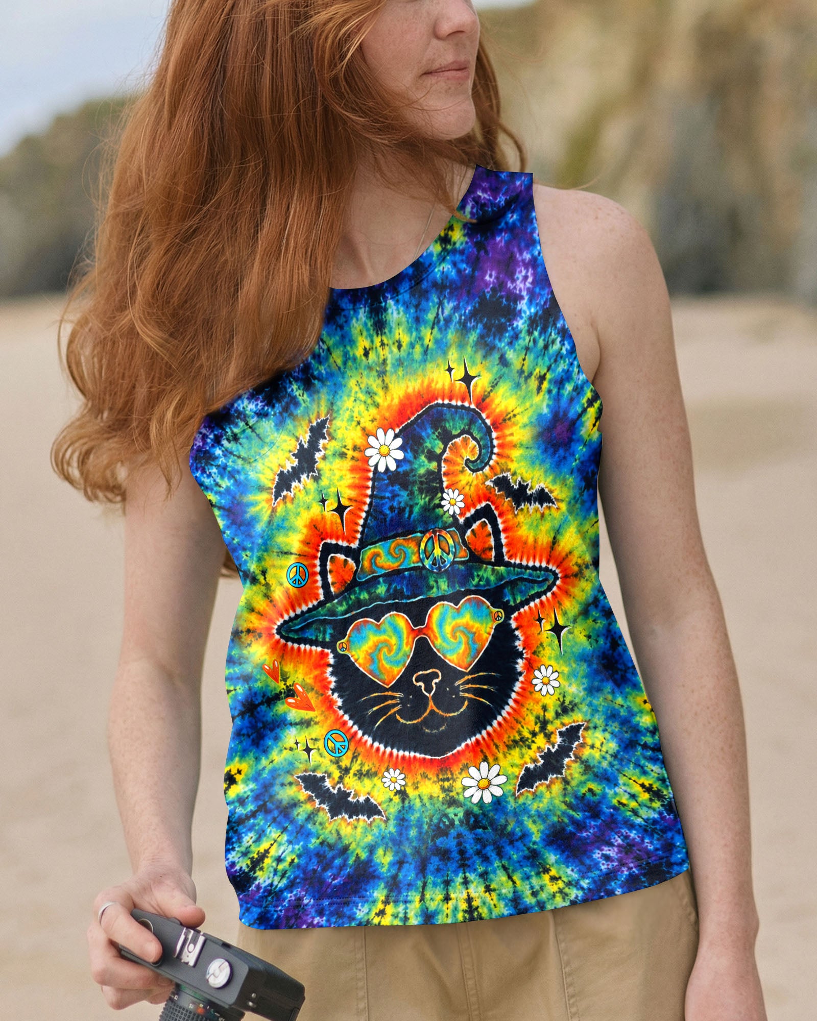 BLACK CAT WITCH HALLOWEEN BURST ALL OVER PRINT - TLTW2207263