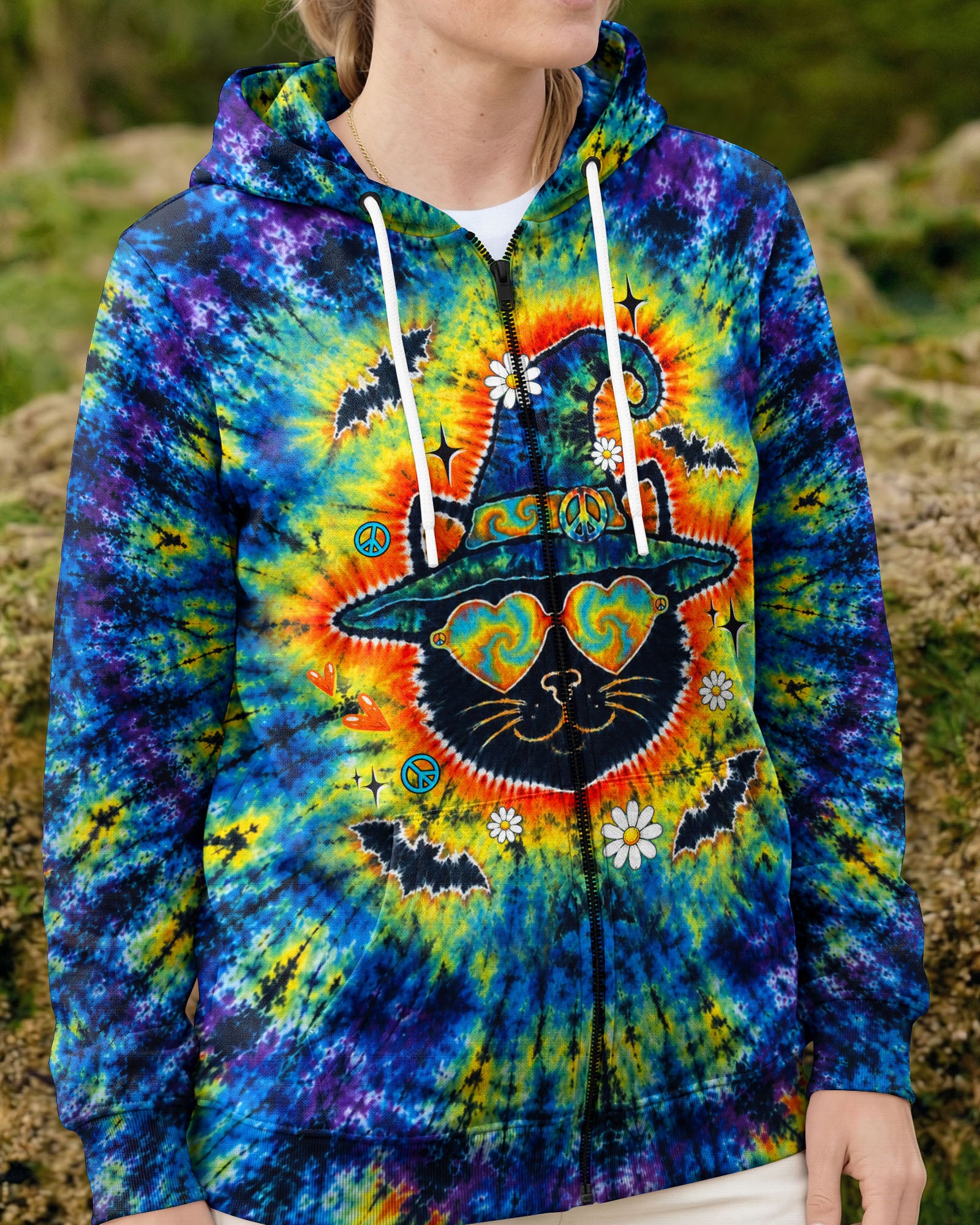 BLACK CAT WITCH HALLOWEEN BURST ALL OVER PRINT - TLTW2207263