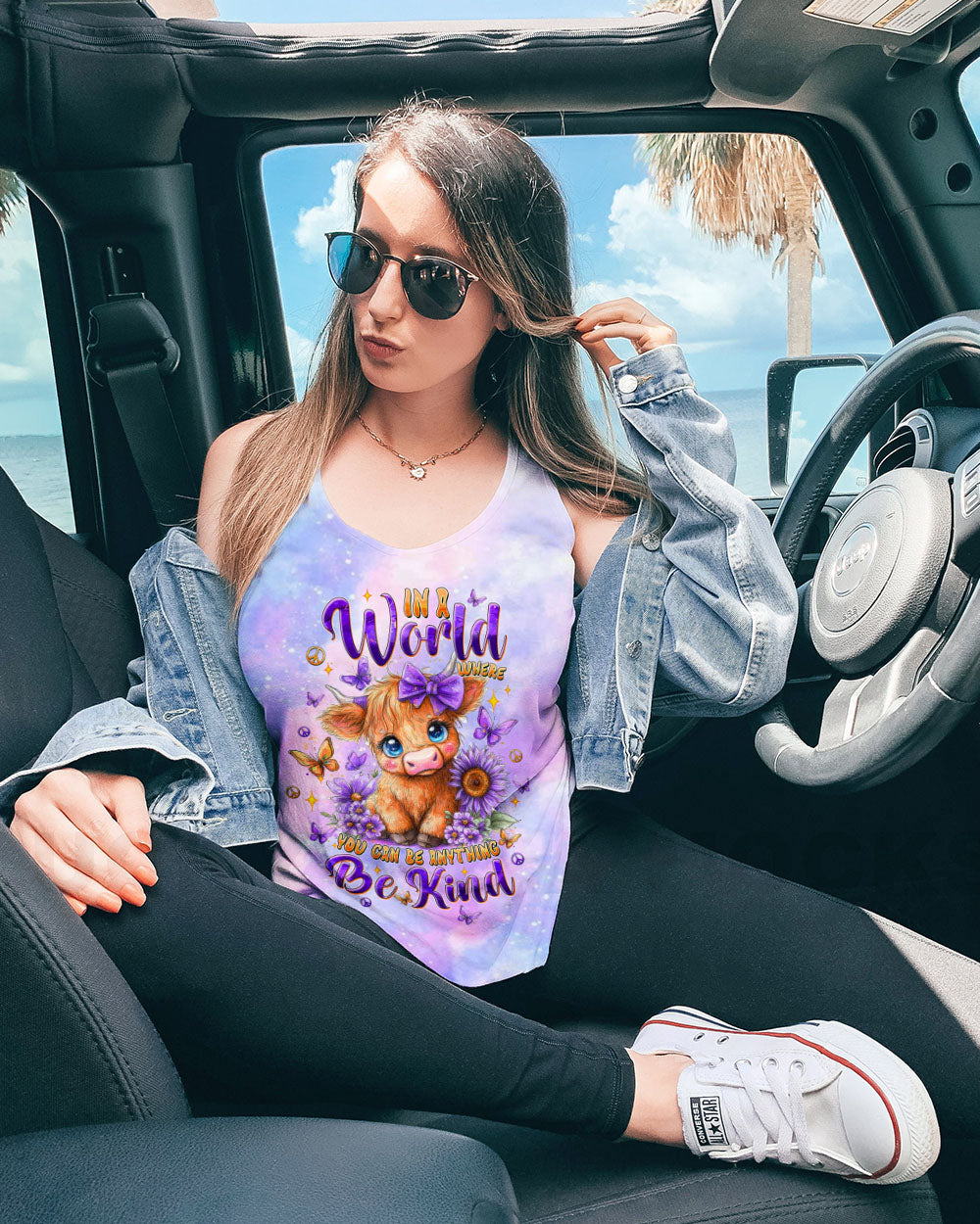 BE KIND HIGHLAND COW ALL OVER PRINT - TLTW2308251
