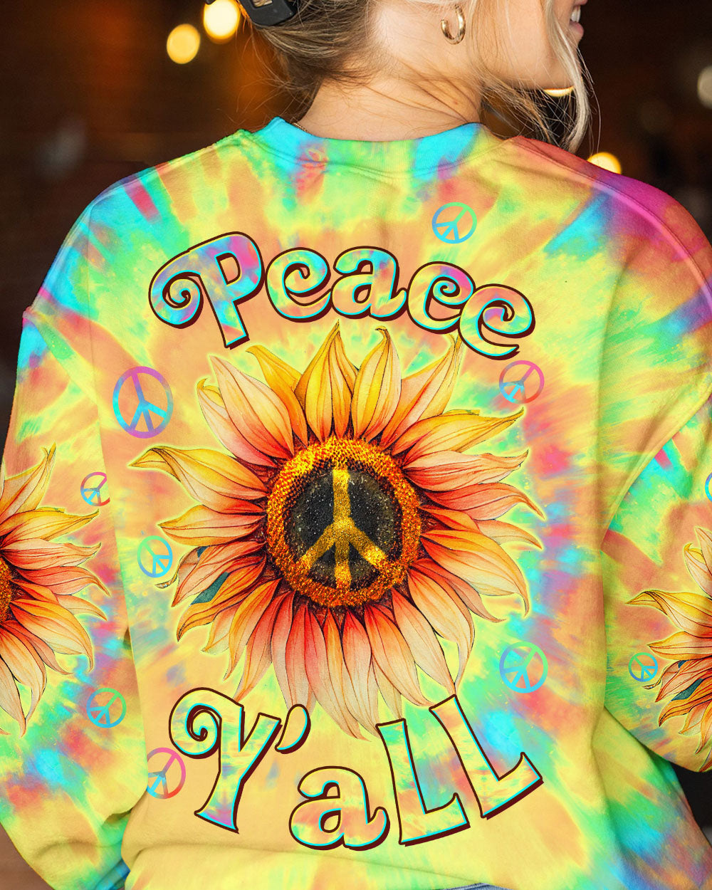 PEACE Y'ALL SUNFLOWER TIE DYE ALL OVER PRINT - TLTW2406231