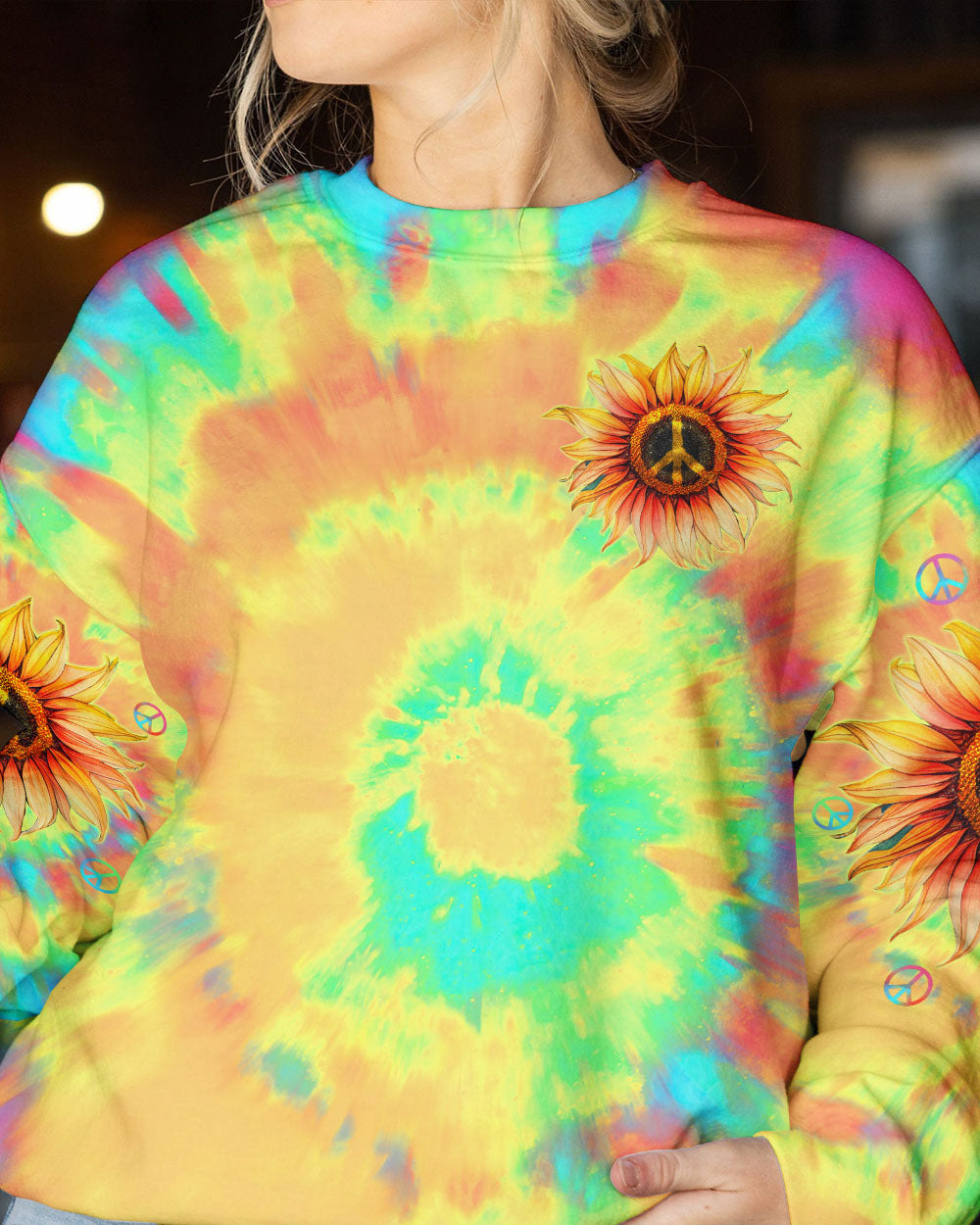 PEACE Y'ALL SUNFLOWER TIE DYE ALL OVER PRINT - TLTW2406231