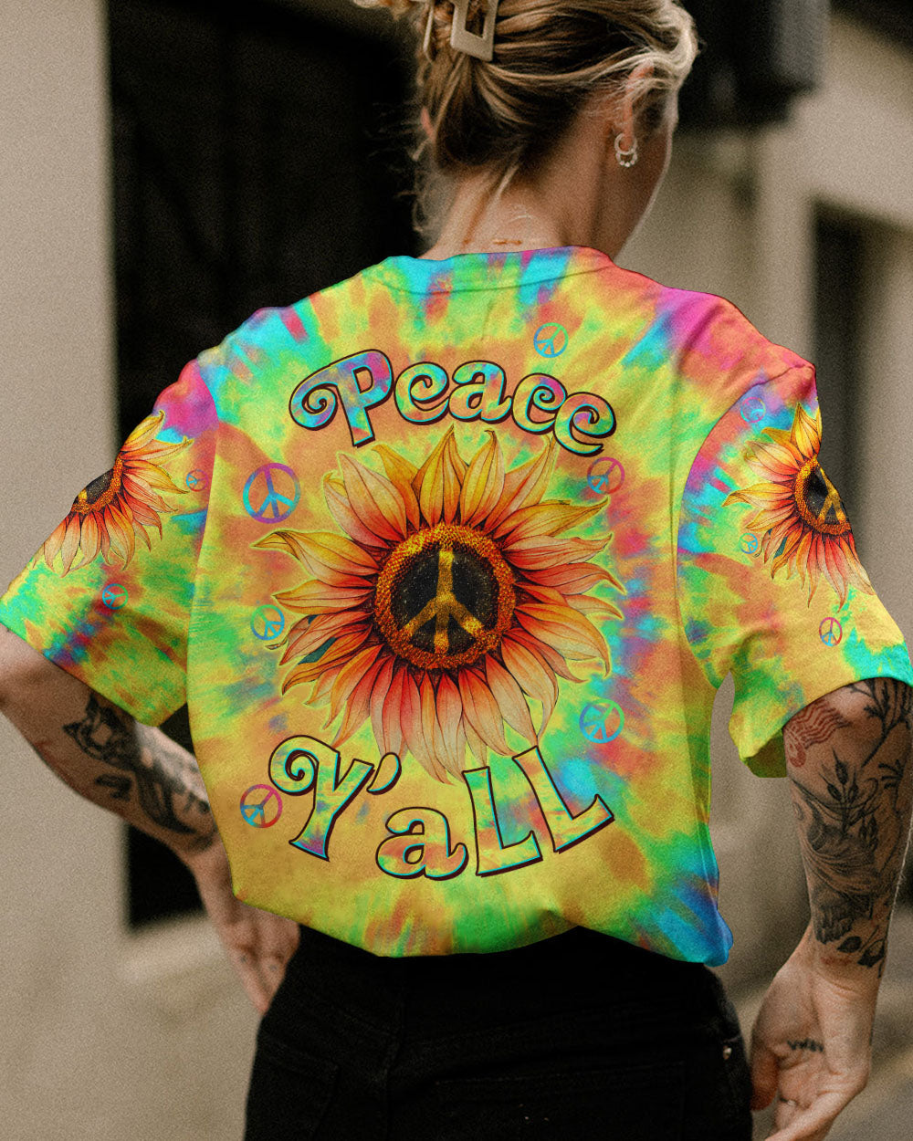 PEACE Y'ALL SUNFLOWER TIE DYE ALL OVER PRINT - TLTW2406231