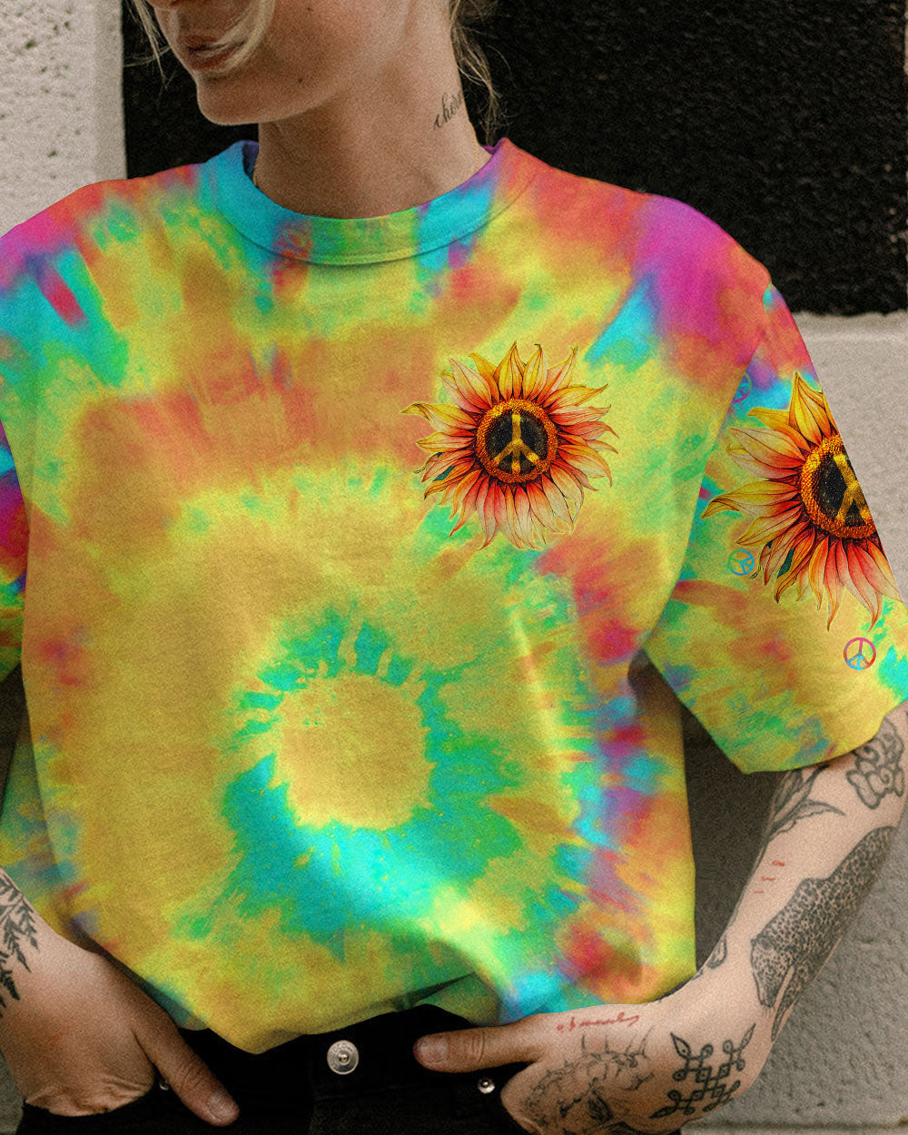 PEACE Y'ALL SUNFLOWER TIE DYE ALL OVER PRINT - TLTW2406231