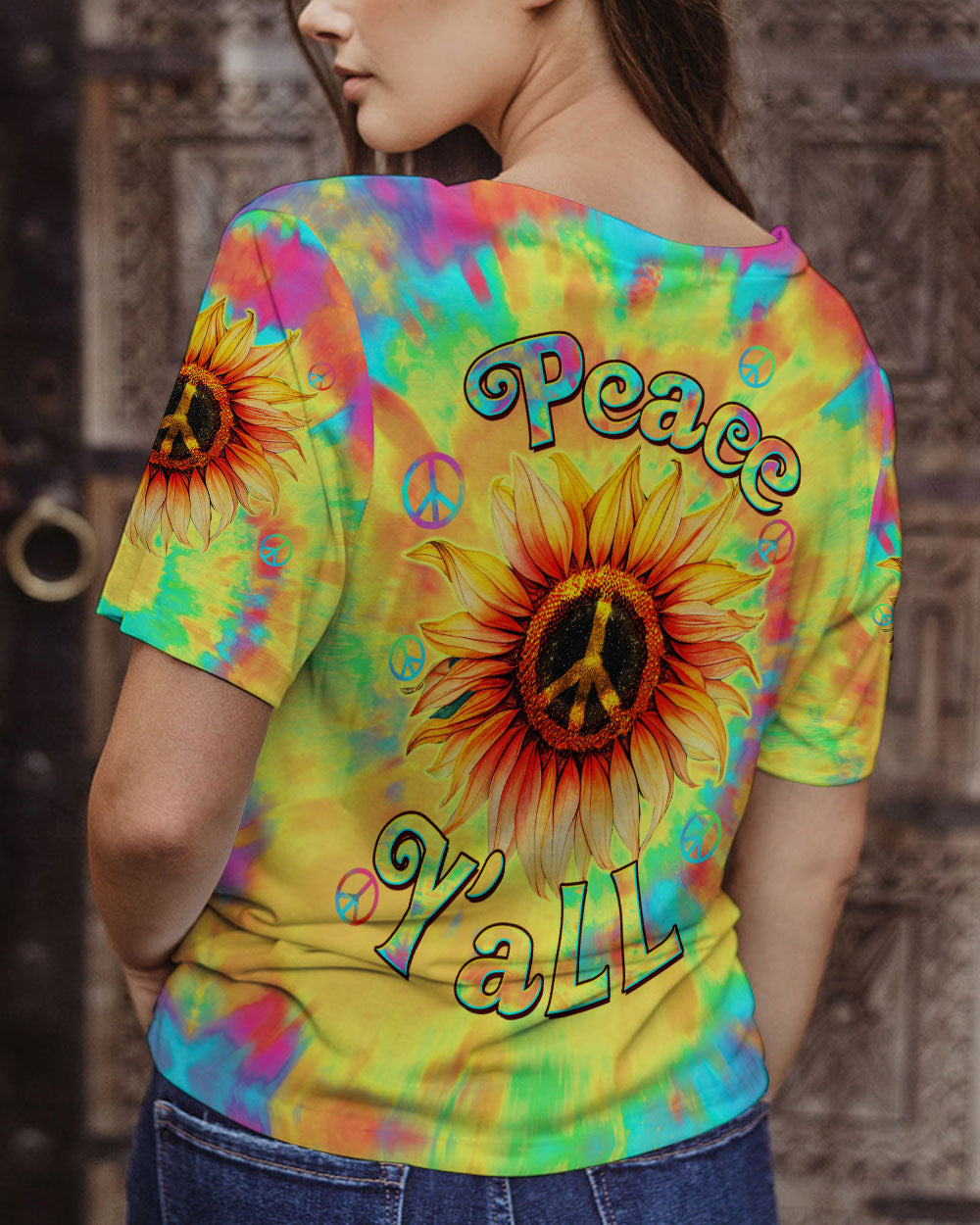 PEACE Y'ALL SUNFLOWER TIE DYE ALL OVER PRINT - TLTW2406231