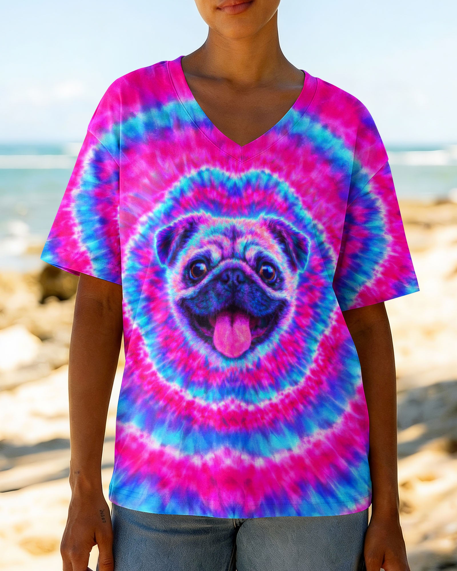 PUG DOG PINK & CYAN SWIRL ALL OVER PRINT - TLTW2502262
